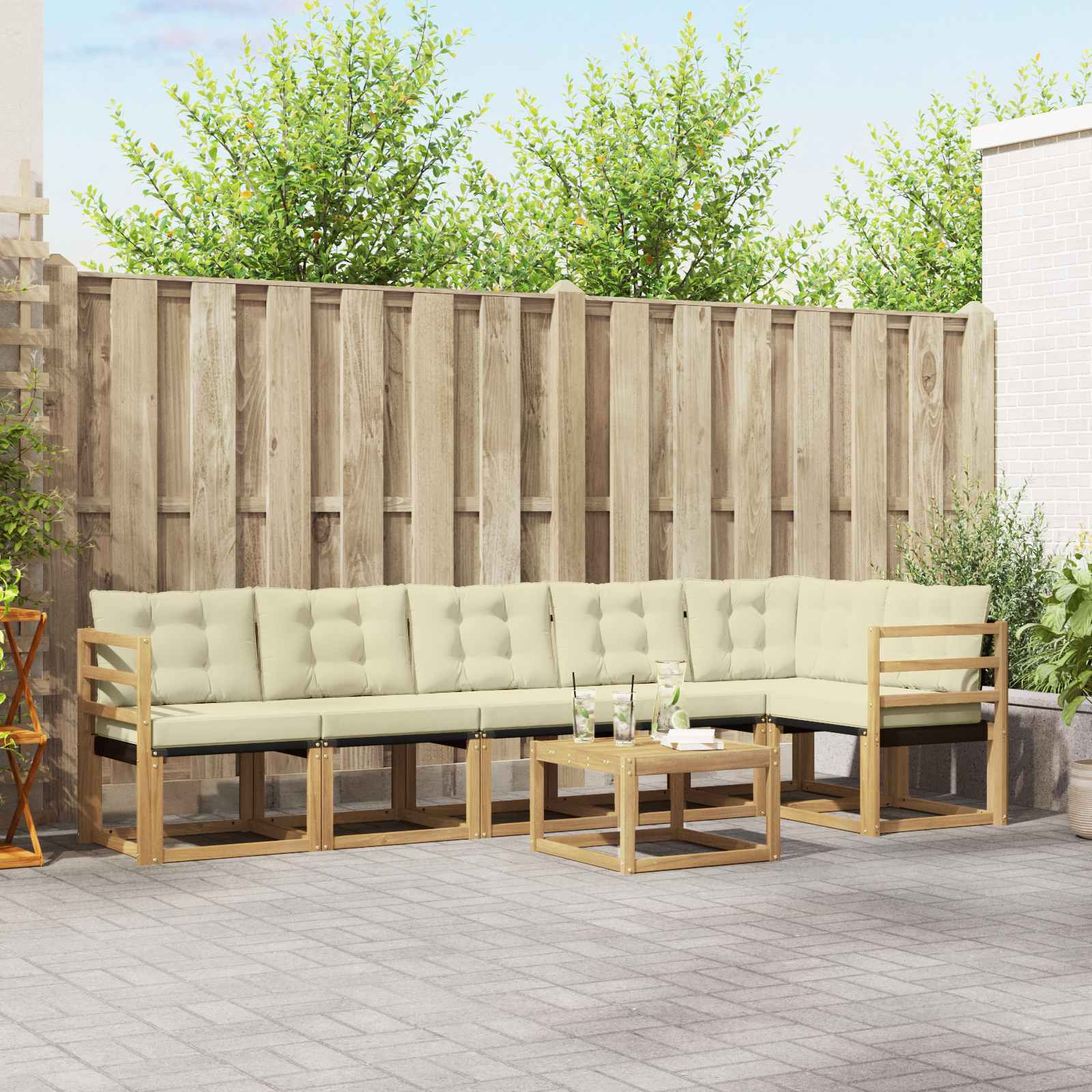 vidaXL Outdoor-Sofagarnitur mit Kissen 7 pcs Weiß und Creme