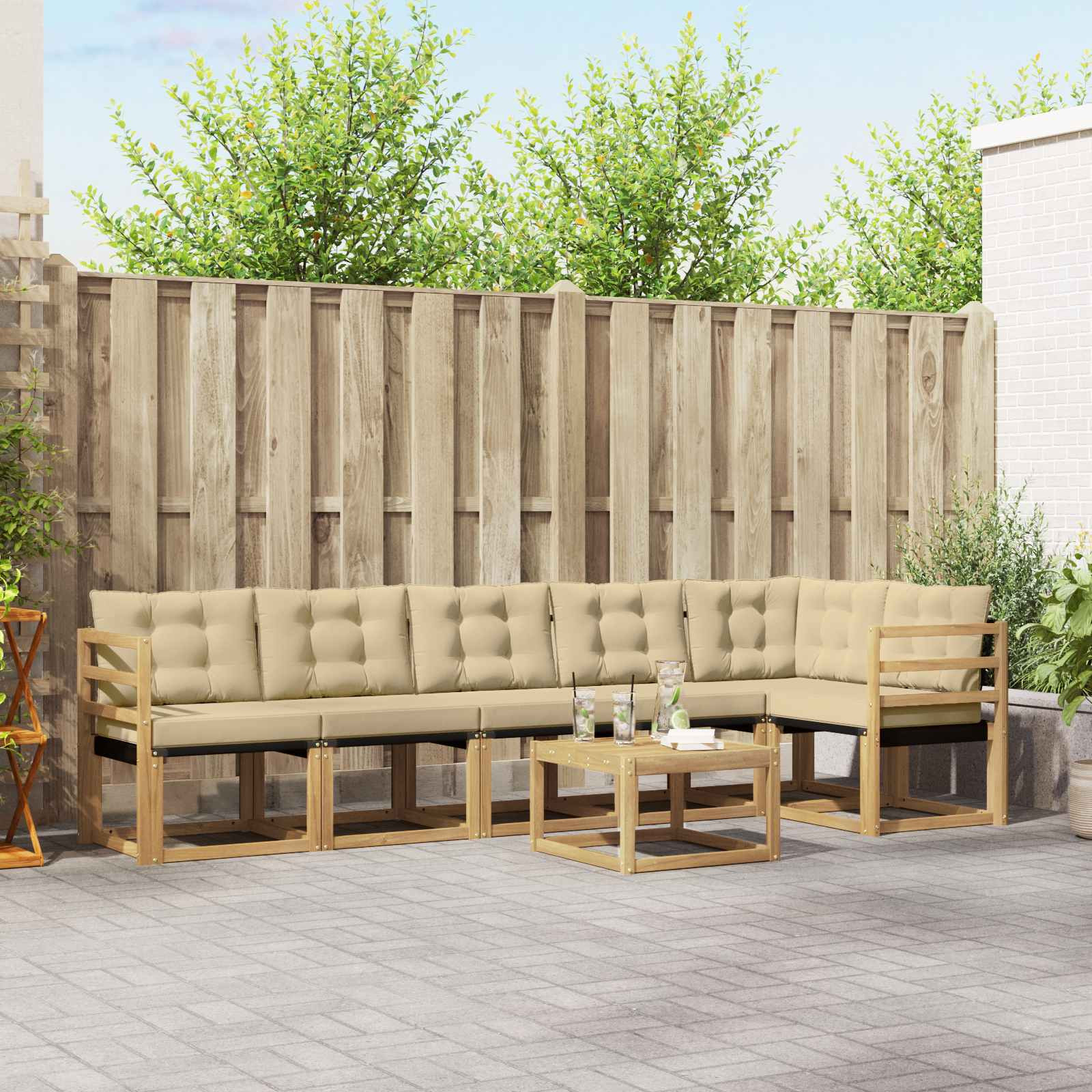 vidaXL Outdoor-Sofagarnitur mit Kissen 7 pcs Weiß und Beige