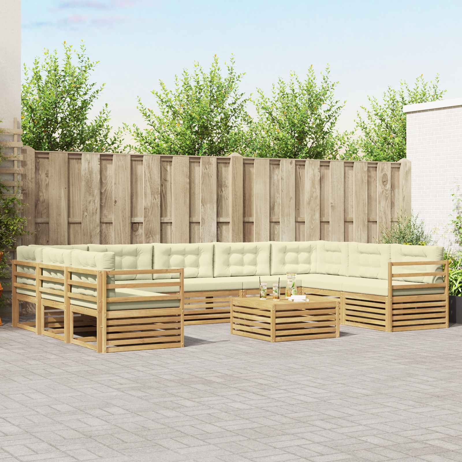 vidaXL Outdoor-Sofagarnitur 10 Stk. Weiß und Creme Polyester