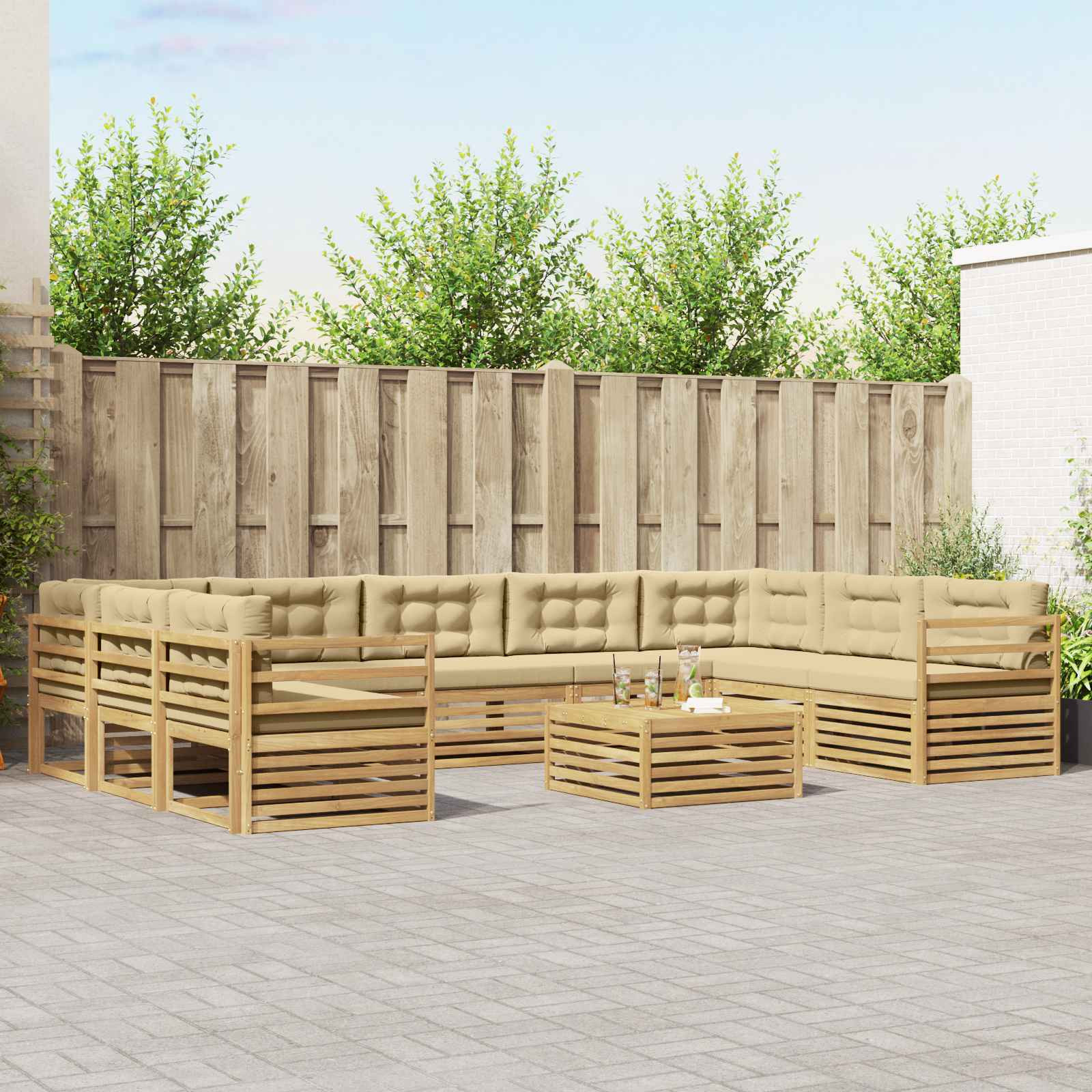 vidaXL Outdoor-Sofagarnitur 10 Stk. Weiß und Beige Polyester