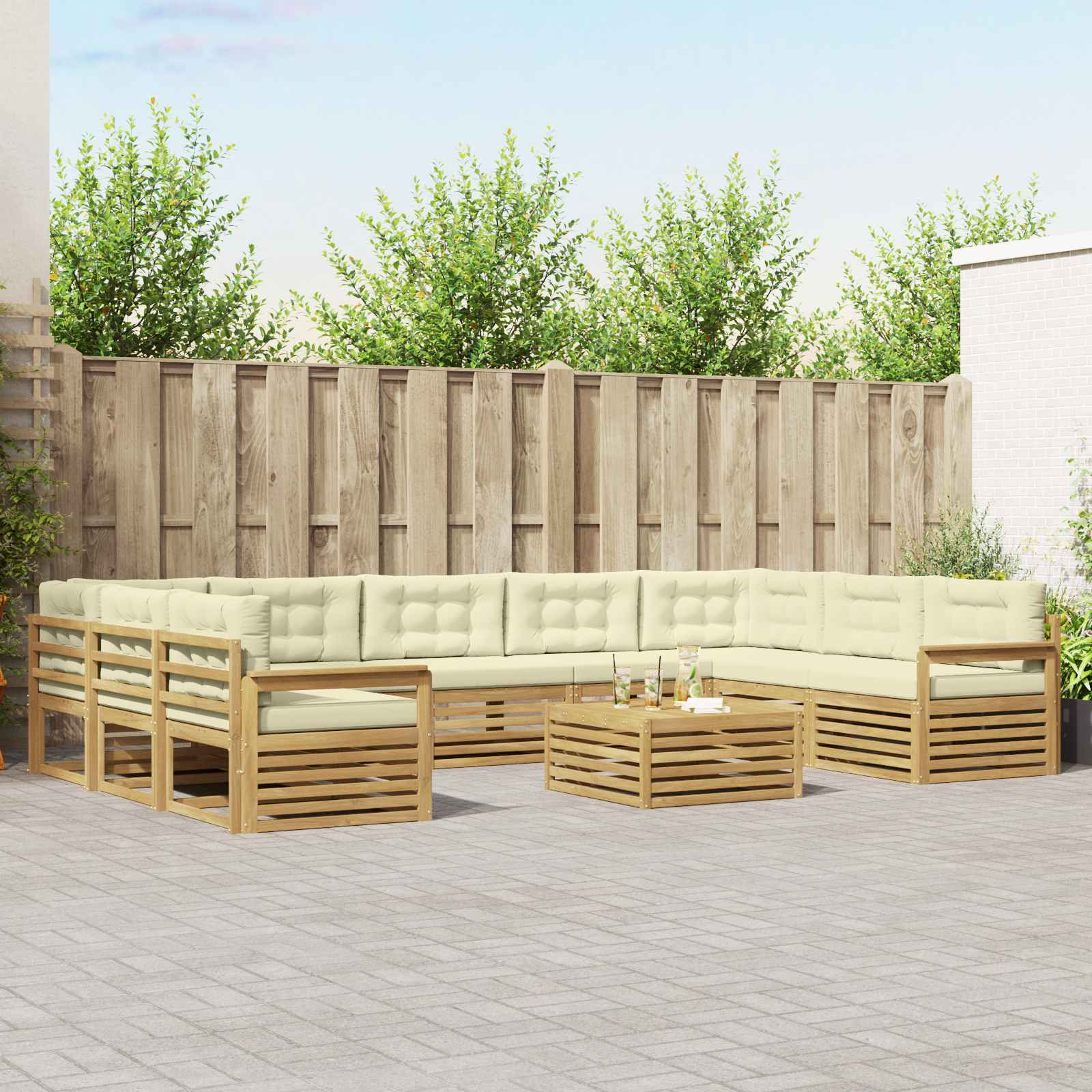 vidaXL Outdoor-Sofagarnitur 10 Stk. Weiß und Creme Massivholz Akazie