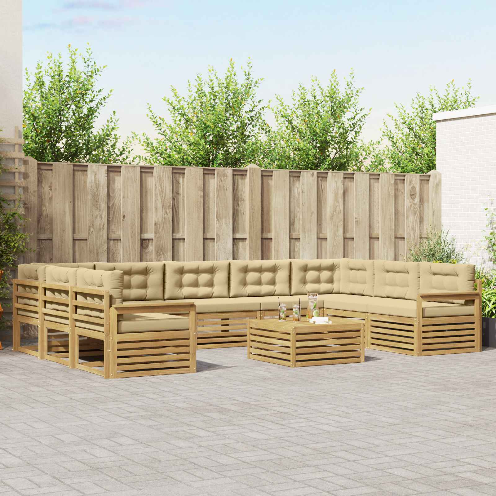 vidaXL Outdoor-Sofagarnitur 10 Stk. Weiß und Beige Massivholz Akazie