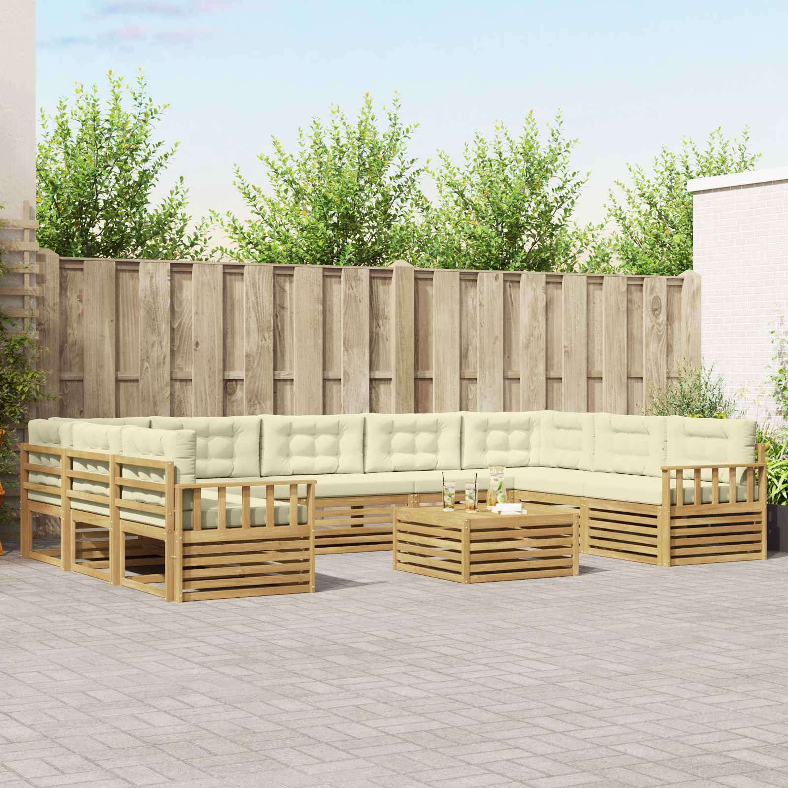 vidaXL Outdoor-Sofagarnitur 10 Stk. Weiß und Creme Massivholz Akazie