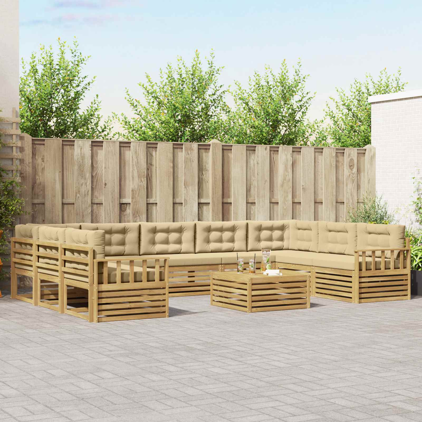 vidaXL Outdoor-Sofagarnitur 10 Stk. Weiß und Beige Massivholz Akazie