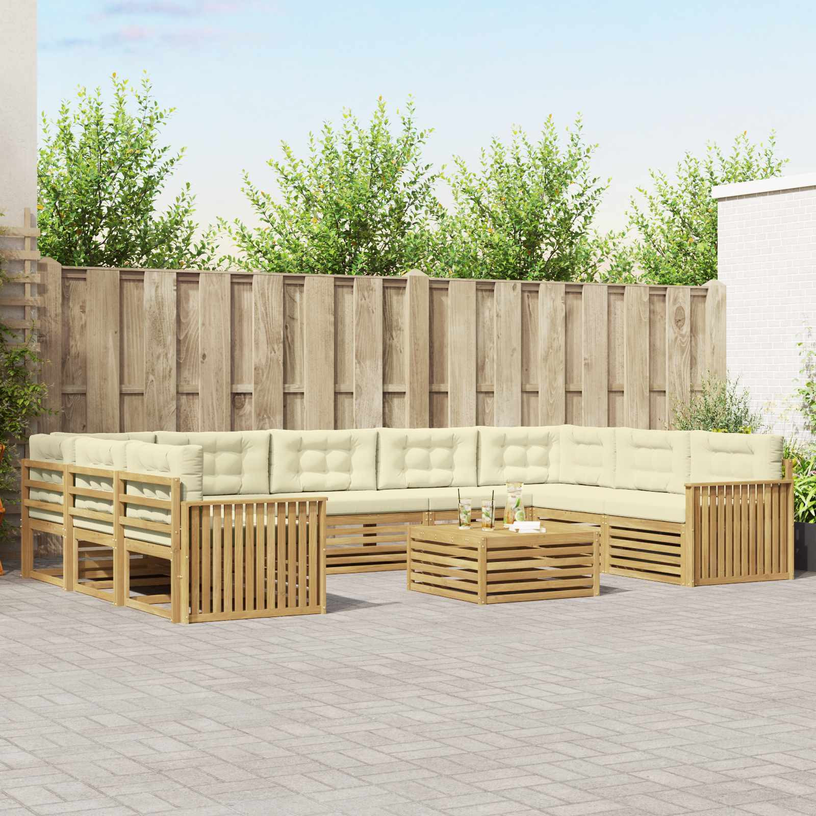 vidaXL Outdoor-Sofagarnitur 10 Stk. Weiß und Creme Massivholz Akazie