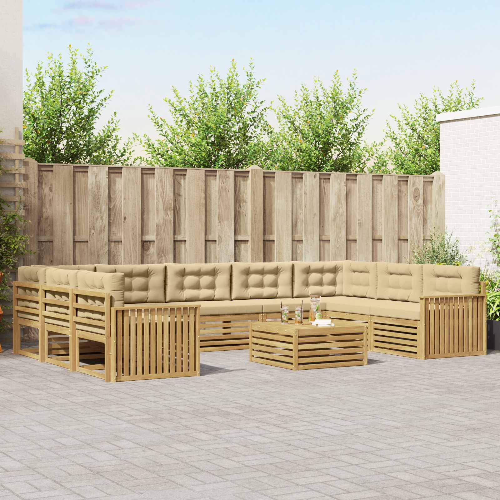 vidaXL Outdoor-Sofagarnitur 10 Stk. Weiß und Beige Massivholz Akazie
