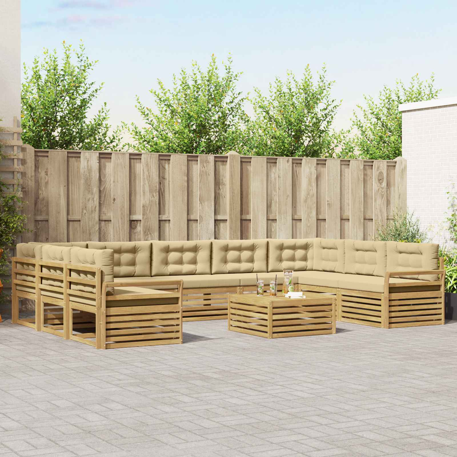 vidaXL Outdoor-Sofagarnitur 10 Stk. Weiß und Beige Massivholz Akazie