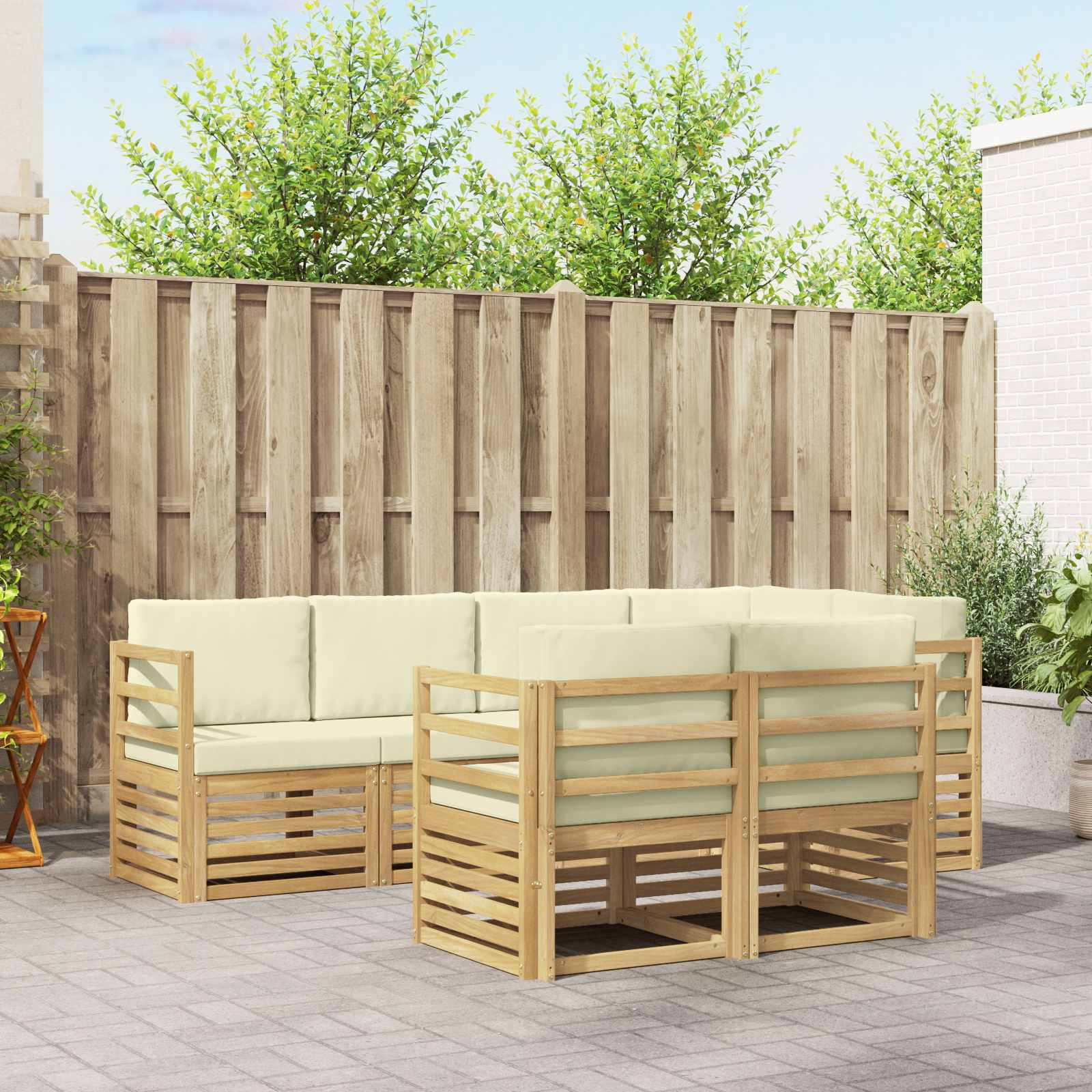 vidaXL Ecksofa Set mit Kissen 7 pcs Weiß und Creme