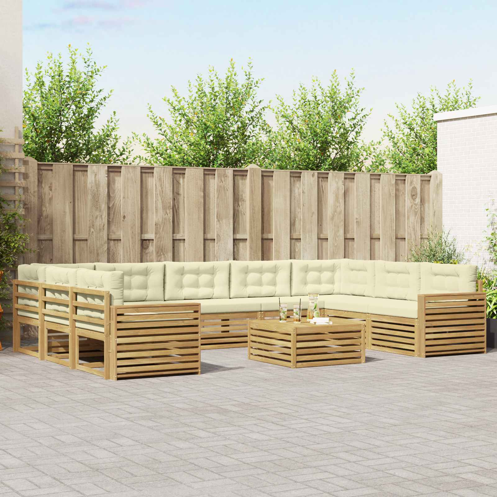 vidaXL Outdoor-Sofagarnitur 10 Stk. Weiß und Creme Massivholz Akazie