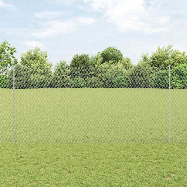 vidaXL Sechseckzaun mit Pfosten 50 x 1,6 m Verzinkter Stahl Silber