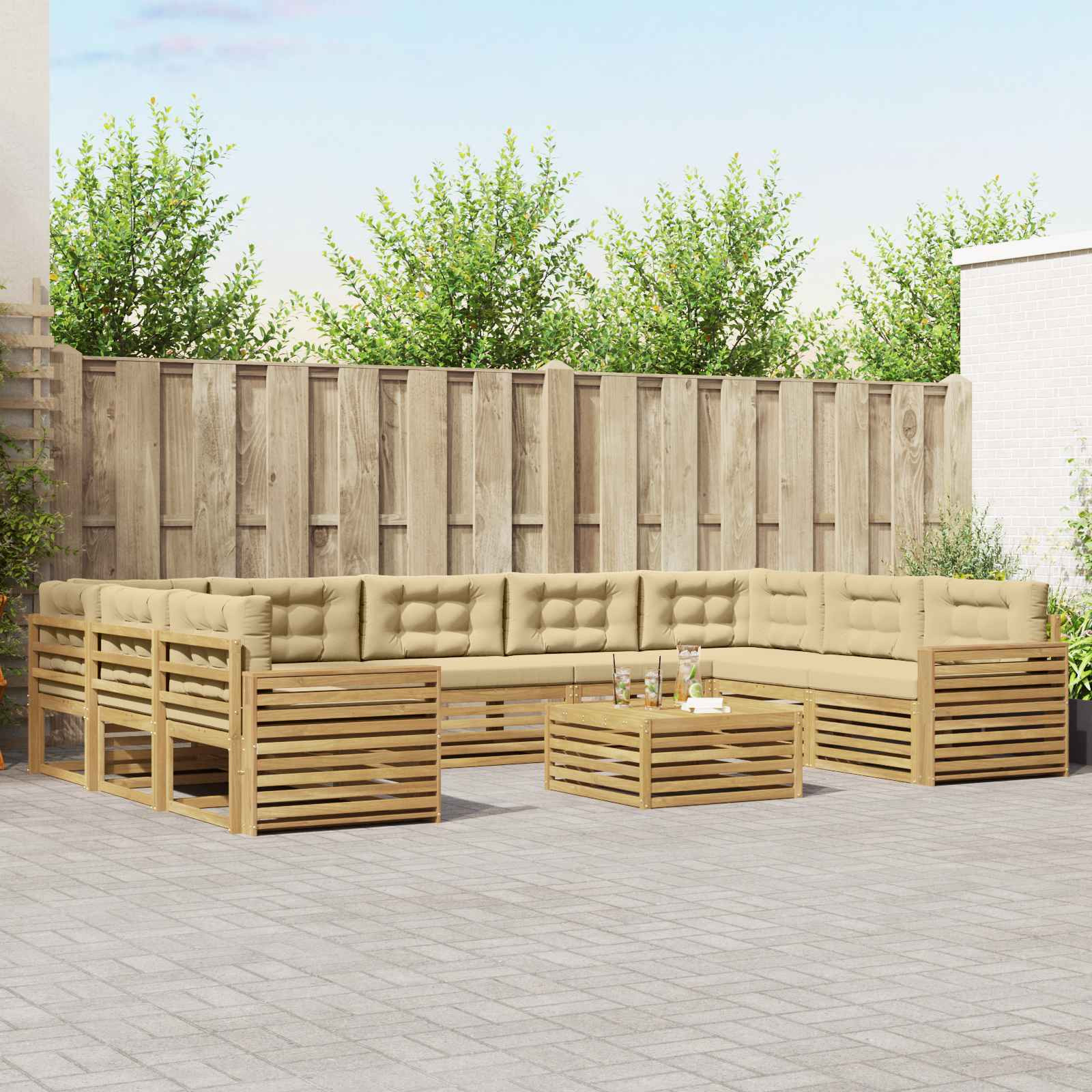 vidaXL Outdoor-Sofagarnitur 10 Stk. Weiß und Beige Massivholz Akazie