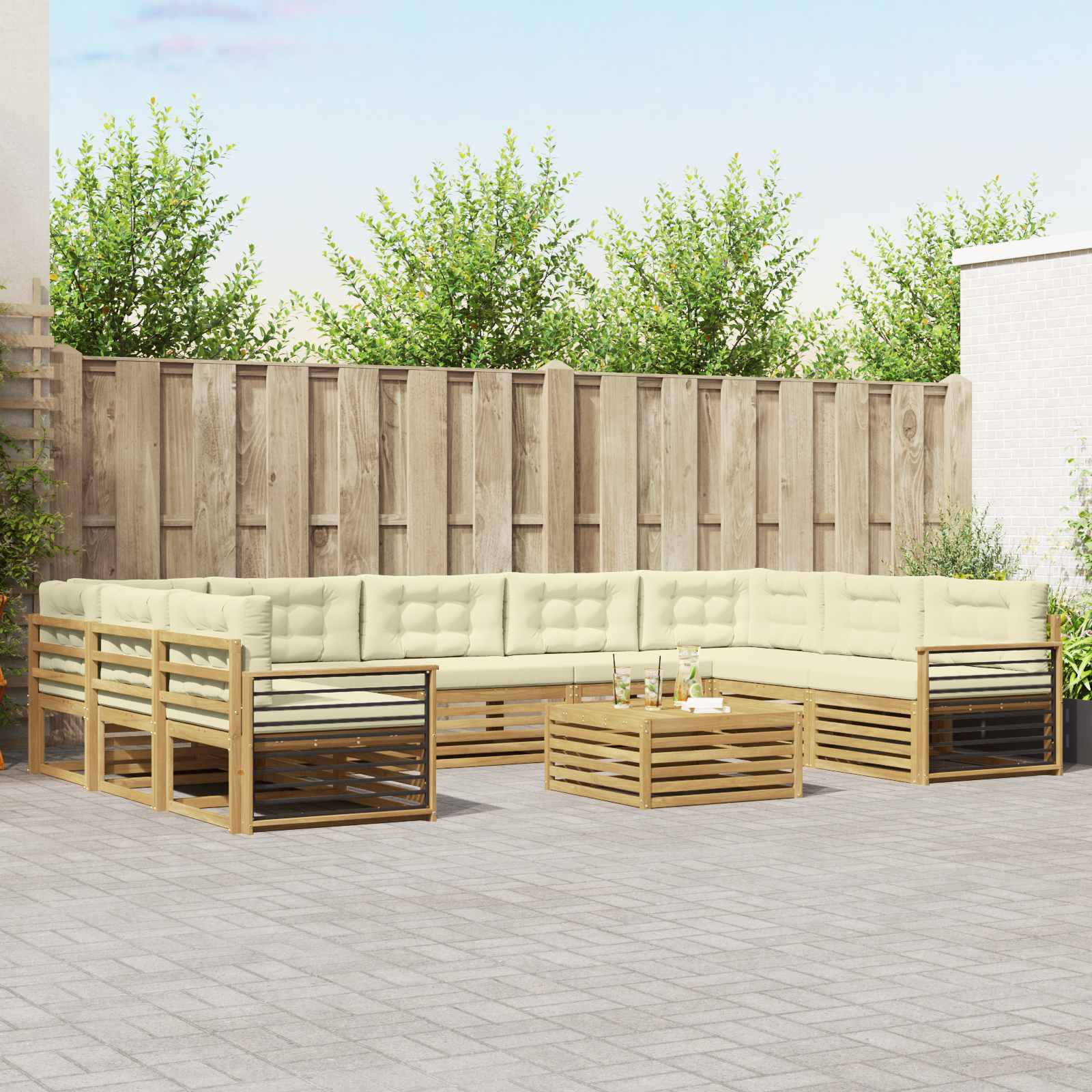 vidaXL Outdoor-Sofagarnitur 10 Stk. Weiß und Creme Massivholz Akazie