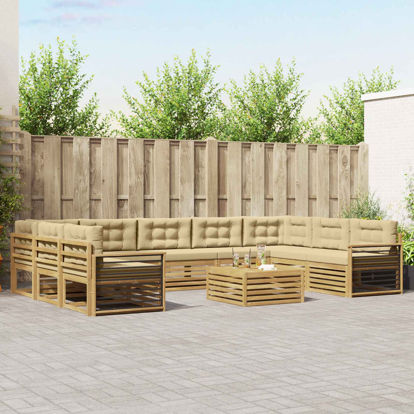 vidaXL Outdoor-Sofagarnitur 10 Stk. Weiß und Beige Massivholz Akazie