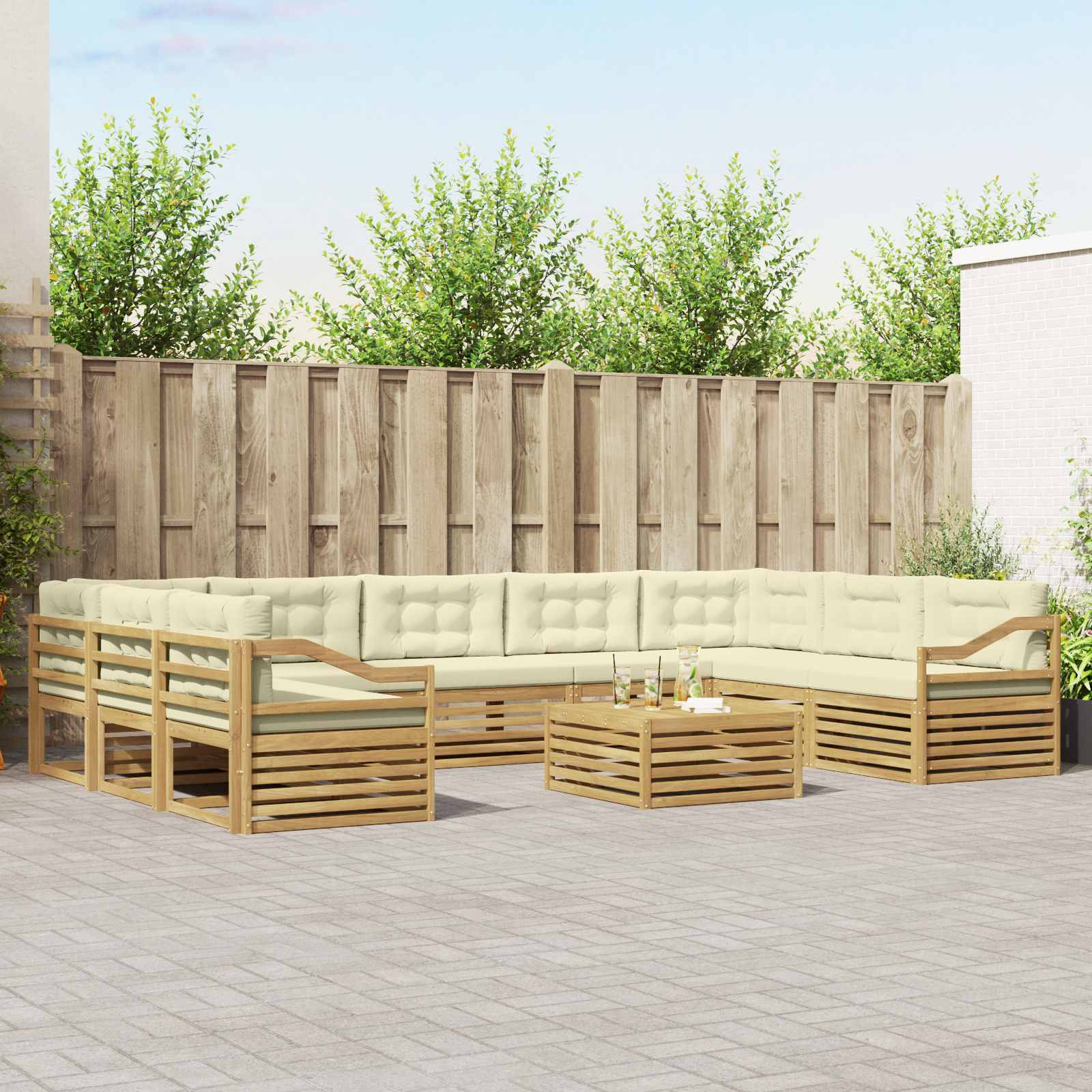 vidaXL Outdoor-Sofagarnitur 10 Stk. Weiß und Creme Polyester