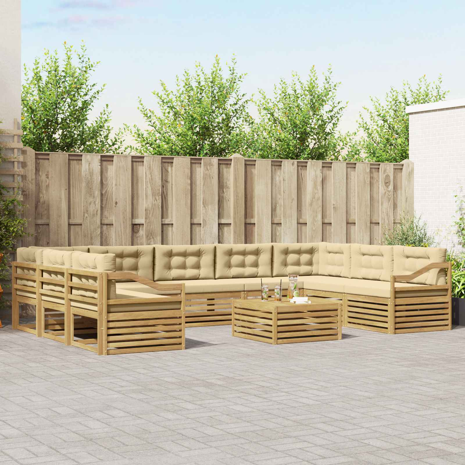 vidaXL Outdoor-Sofagarnitur 10 Stk. Weiß und Beige Polyester