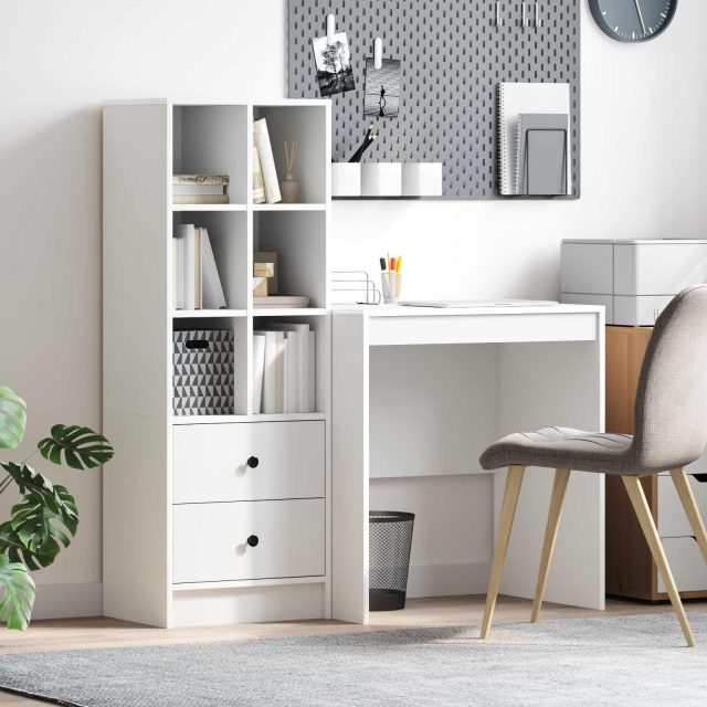 vidaXL Schreibtisch mit Schubladen mit Regal mit Speicher 2 pcs Weiß