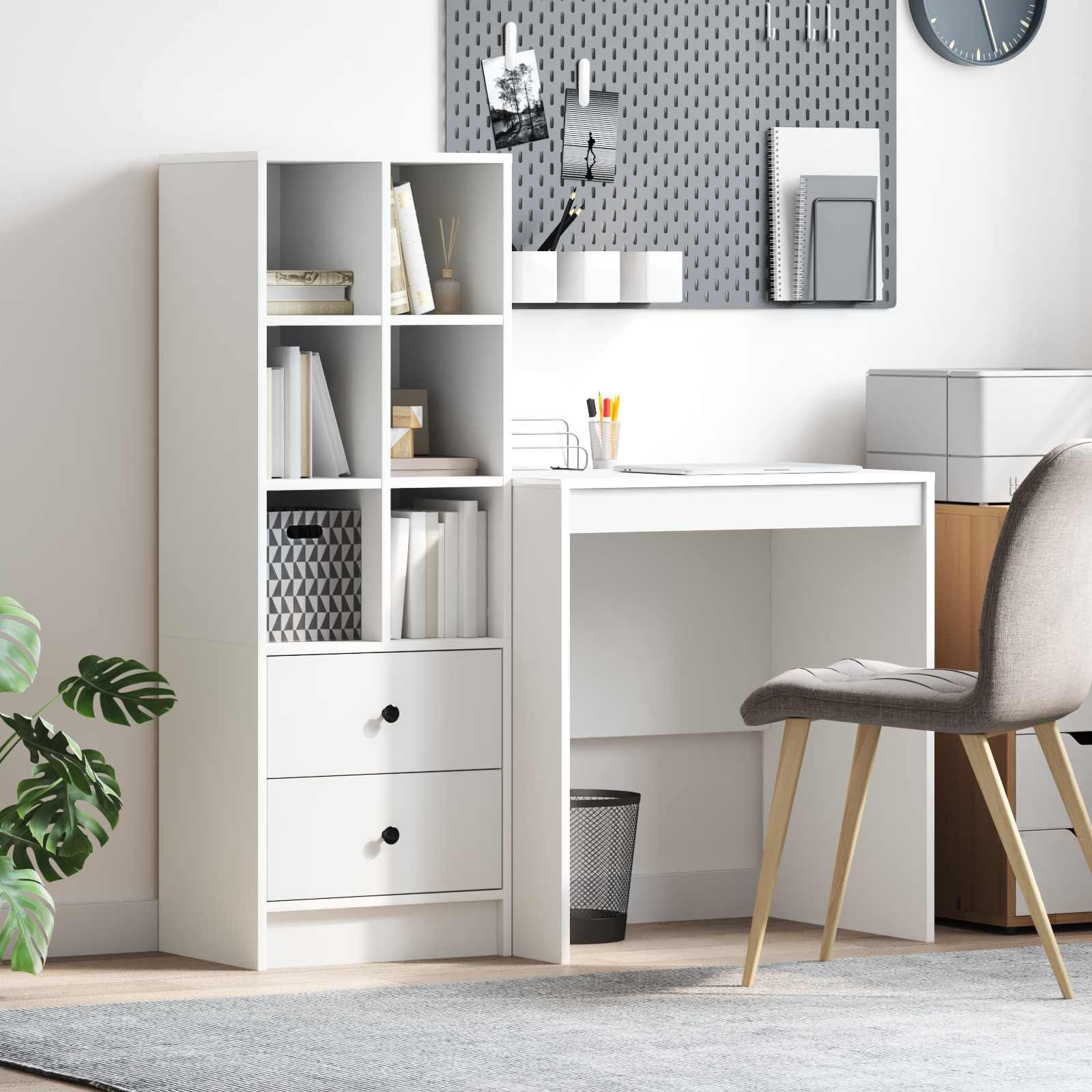 vidaXL Schreibtisch mit Schubladen mit Regal mit Speicher 2 pcs Weiß