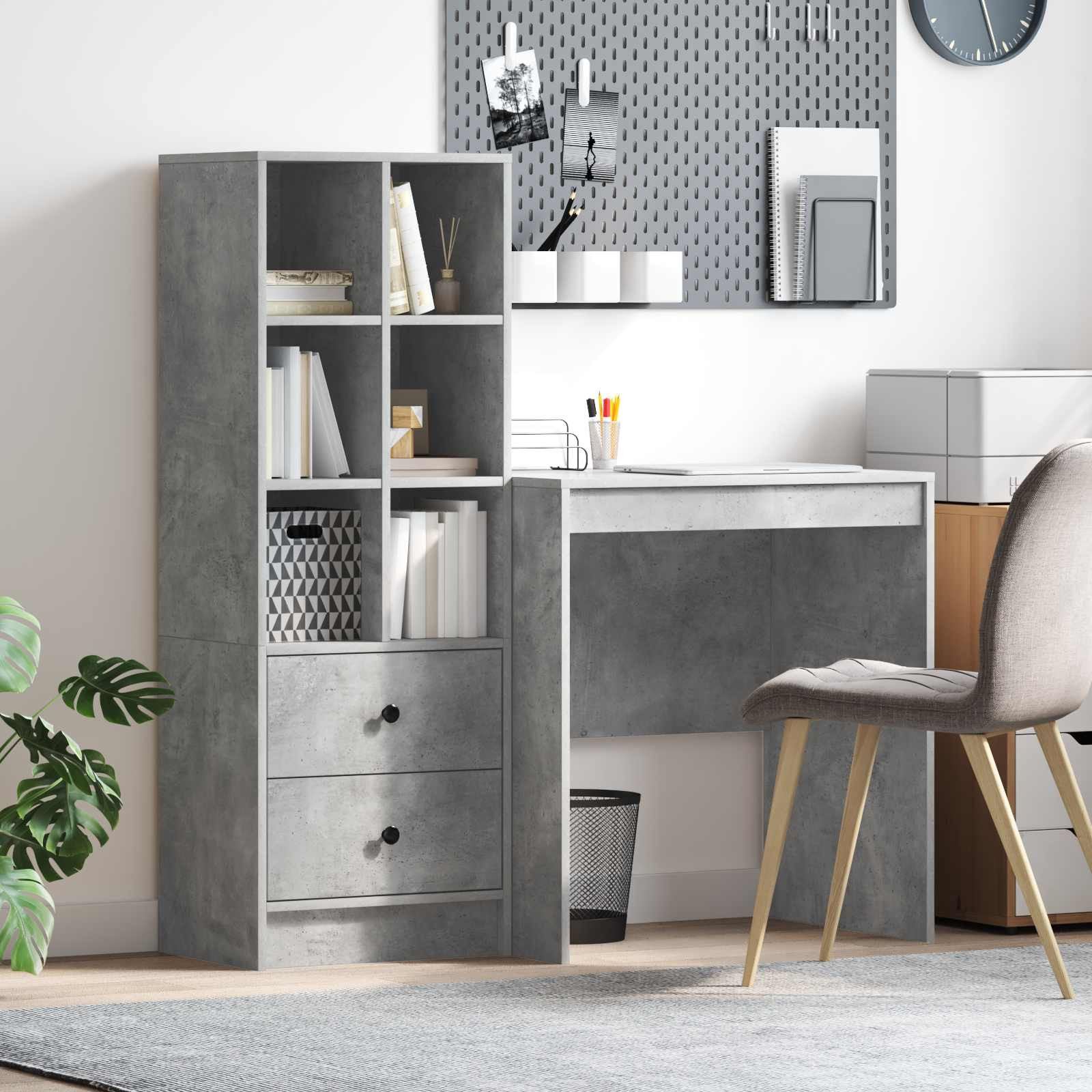 vidaXL Schreibtisch mit Schubladen mit Regal 2 pcs Beton Grau