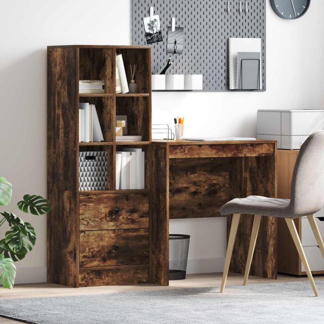 vidaXL Schreibtisch mit Schubladen mit Regal 2 pcs Geräucherte Eiche