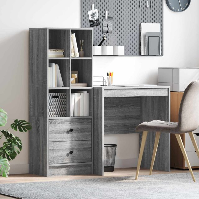 vidaXL Schreibtisch mit Schubladen mit Regal 2 pcs Graues Sonoma