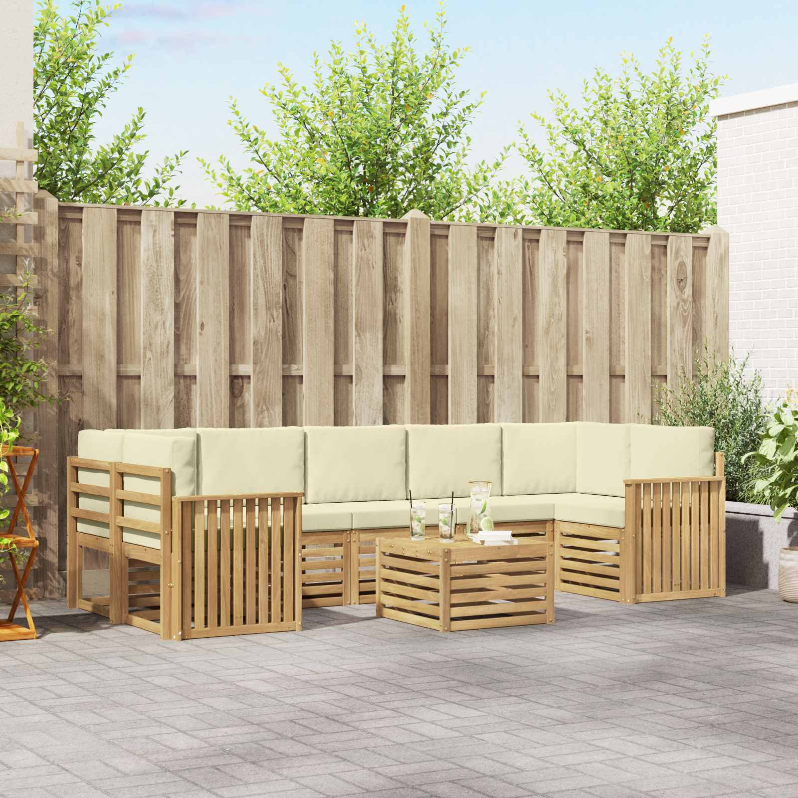 vidaXL Outdoor-Sofagarnitur mit Kissen 8 pcs Weiß und Creme Polyester