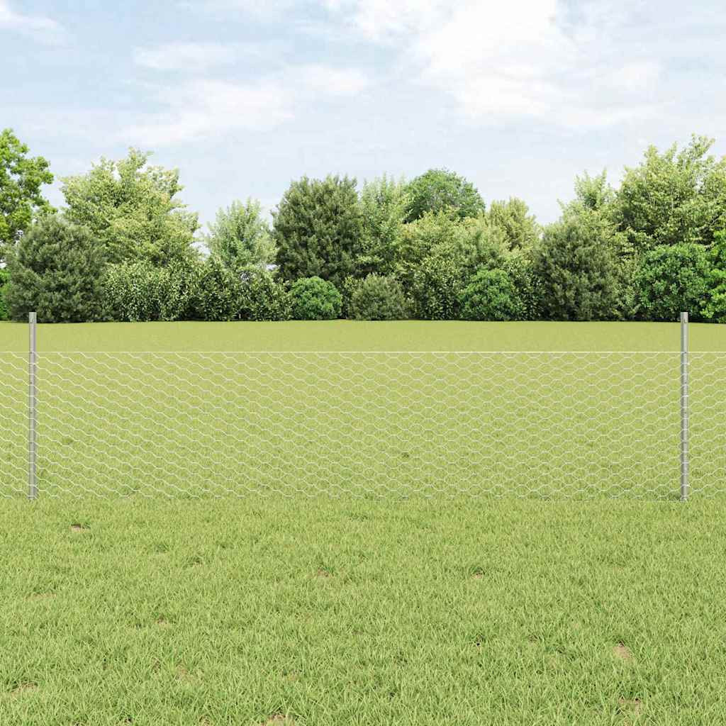vidaXL Sechseckzaun mit Pfosten 100 x 0,5 m Verzinkter Stahl Silber