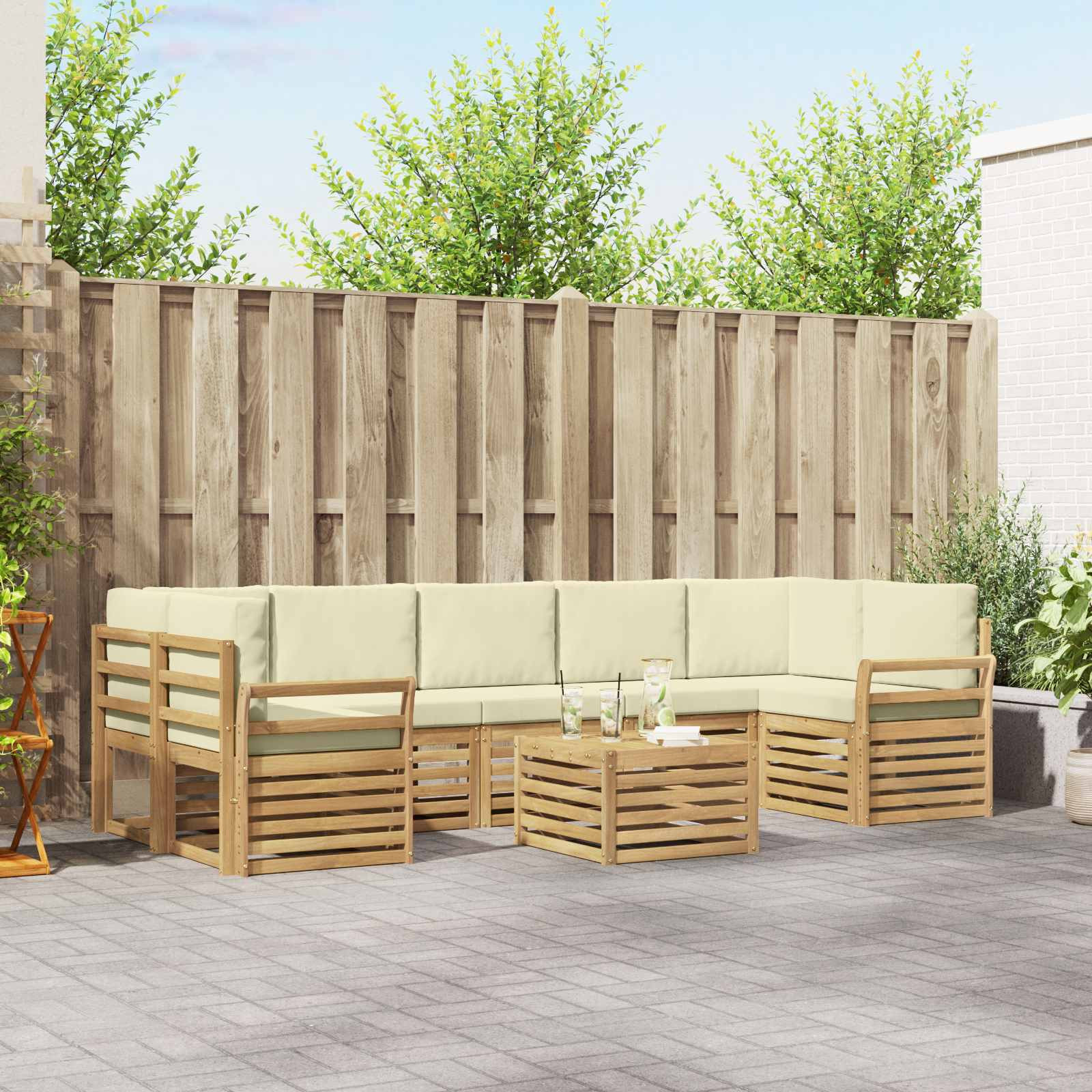 vidaXL Outdoor-Sofagarnitur mit Kissen 8 pcs Weiß und Creme Polyester
