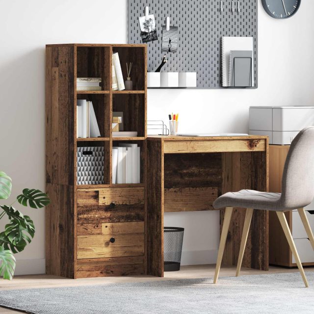 vidaXL Schreibtisch mit Schubladen mit Regal 2 pcs Altholz