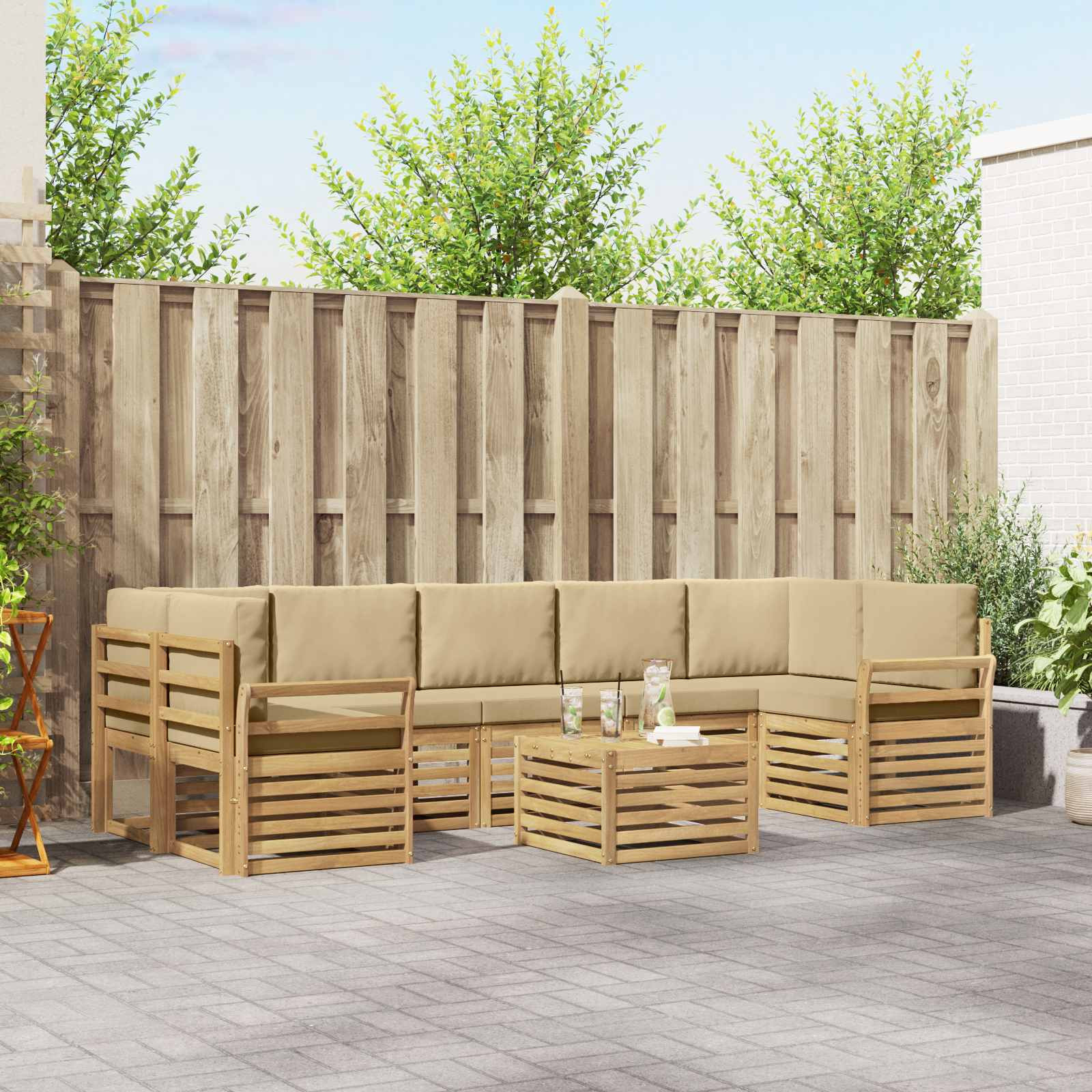 vidaXL Outdoor-Sofagarnitur mit Kissen 8 pcs Weiß und Beige Polyester