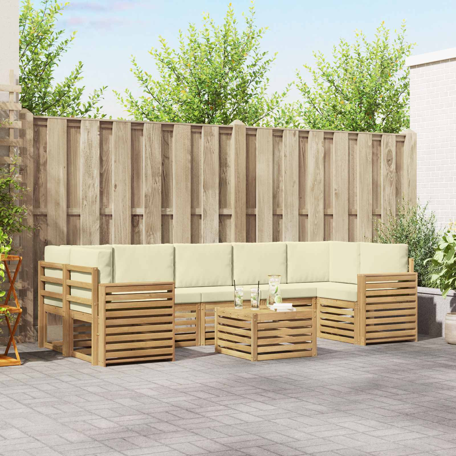 vidaXL Outdoor-Sofagarnitur mit Kissen 8 pcs Weiß und Creme Polyester