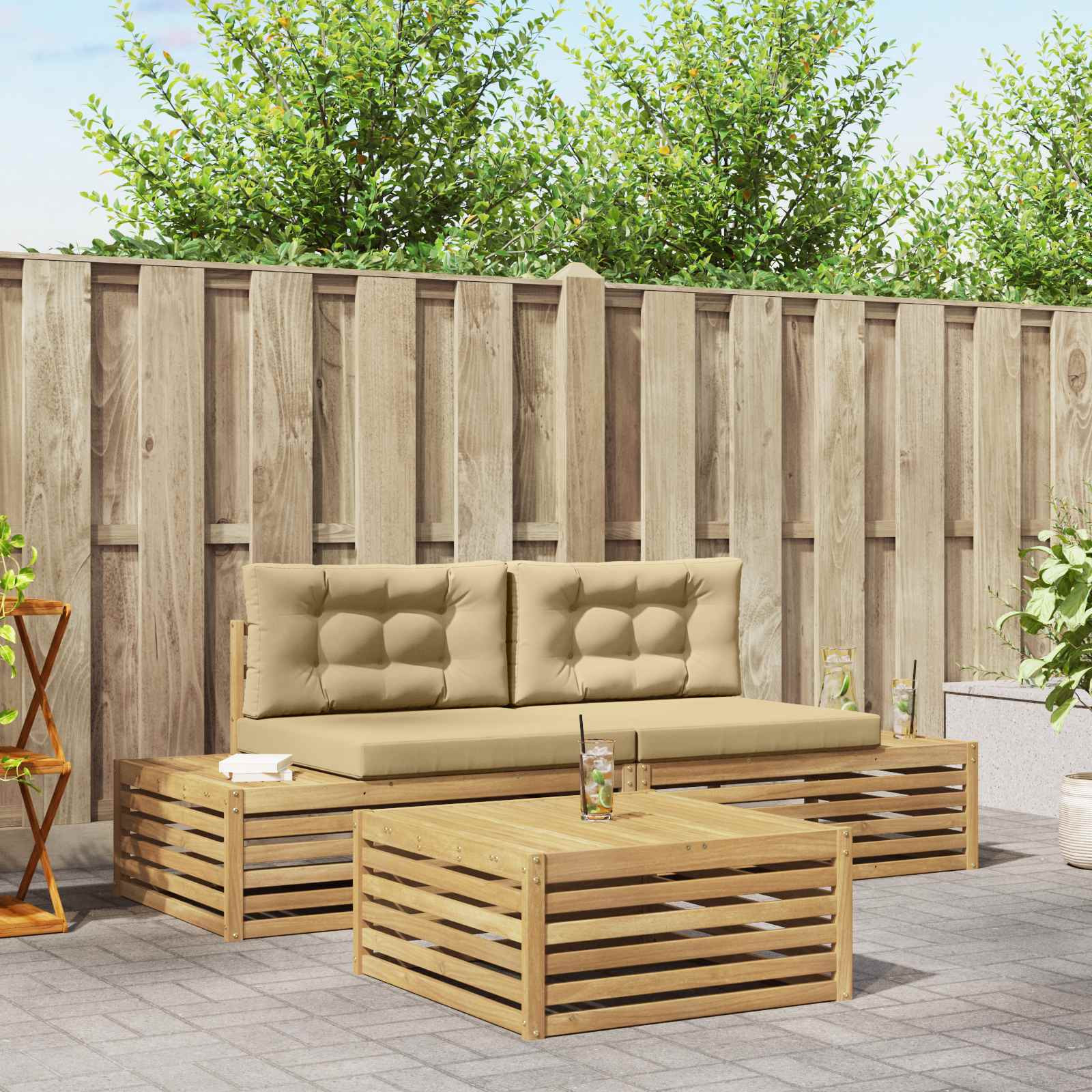 vidaXL 4 pcs Outdoor-Sofagarnitur Polyester Weiß