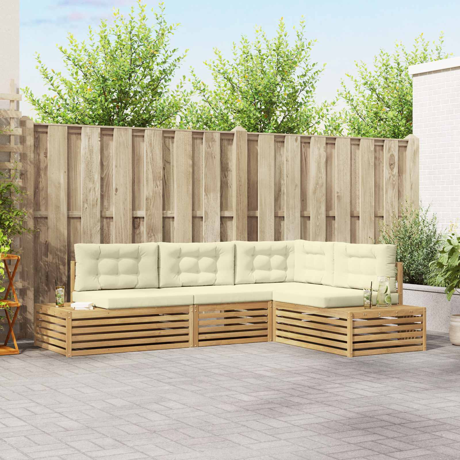 vidaXL 5 pcs Outdoor-Sofagarnitur Weiß