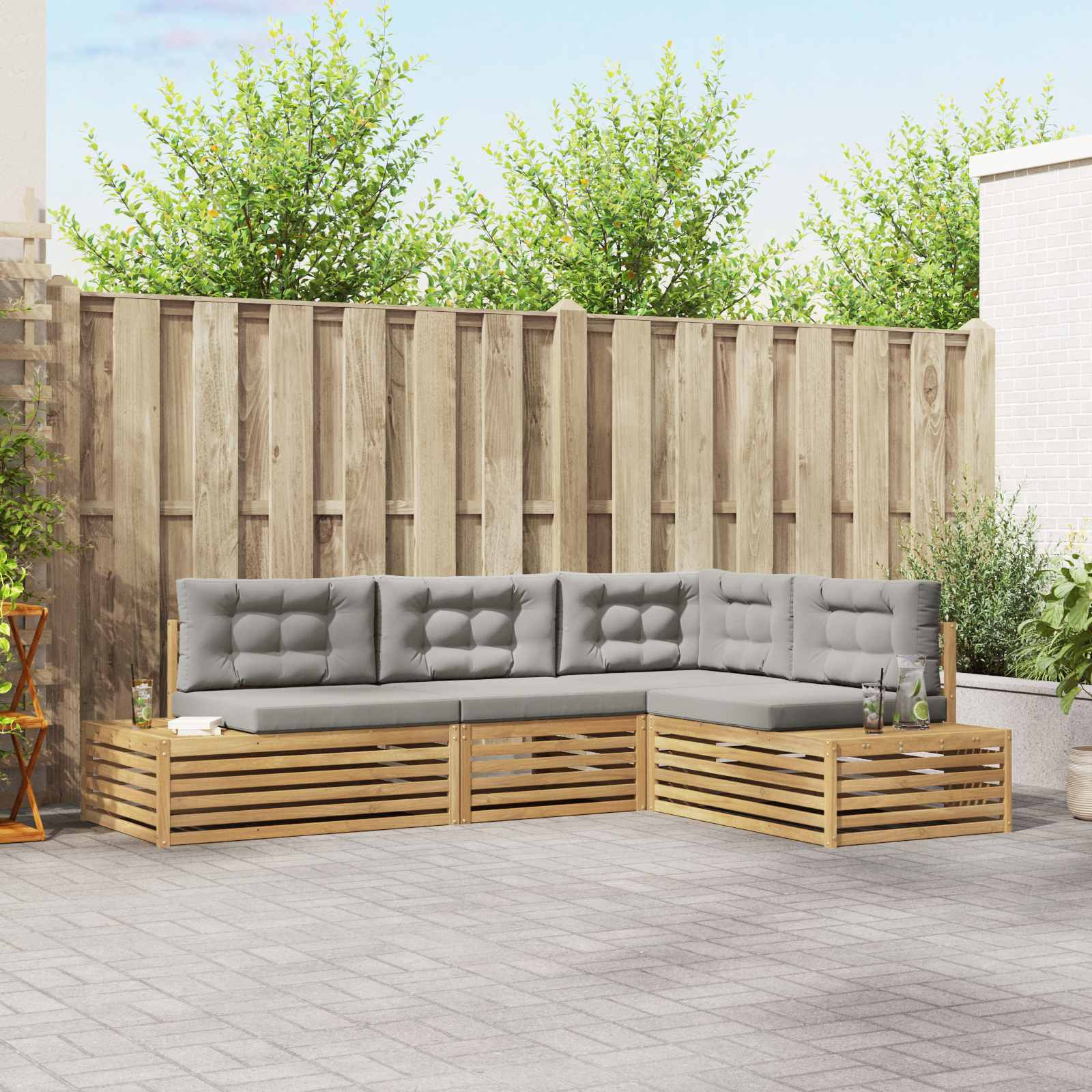 vidaXL 5 pcs Outdoor-Sofagarnitur Polyester Weiß