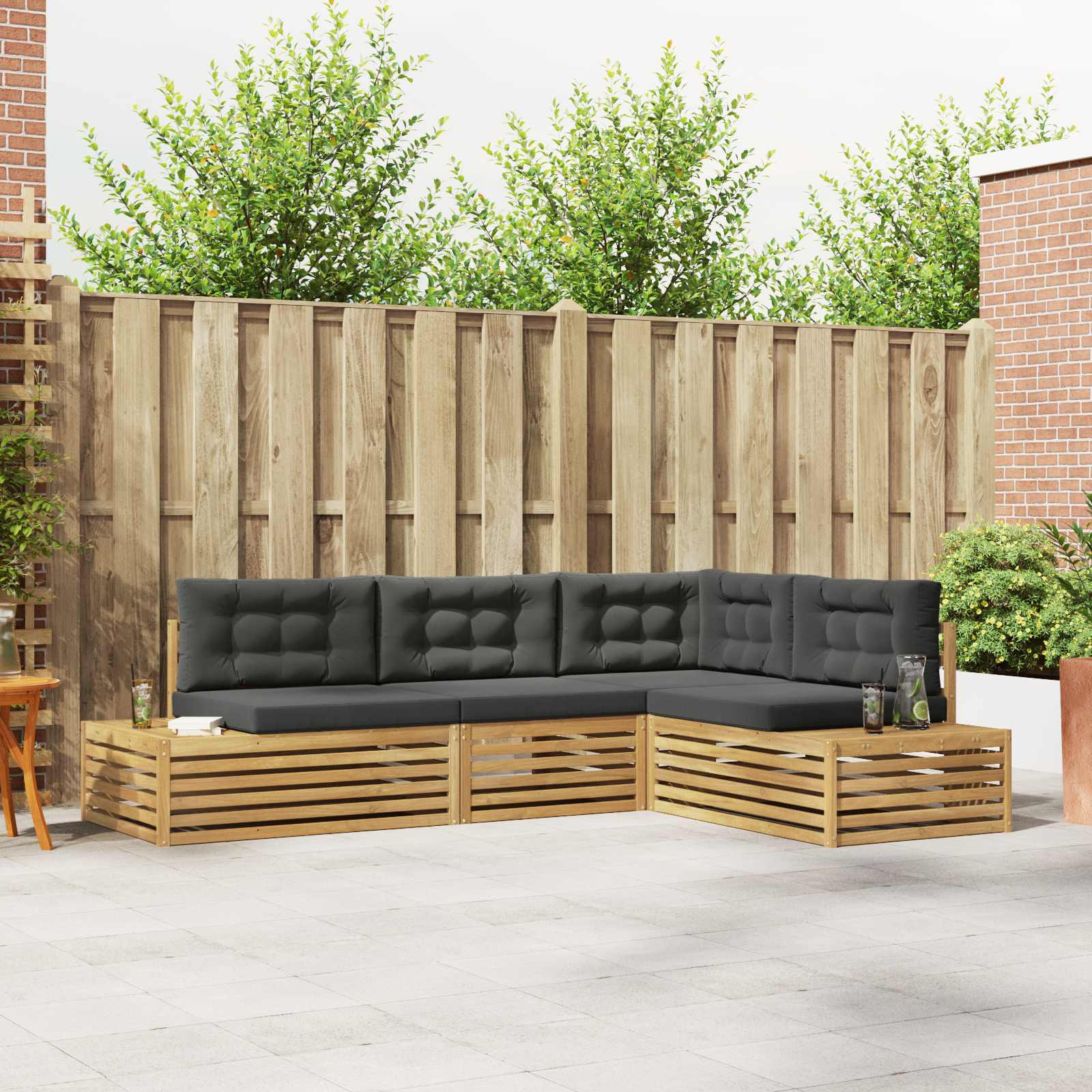 vidaXL 5 pcs Outdoor-Sofagarnitur Polyester Weiß