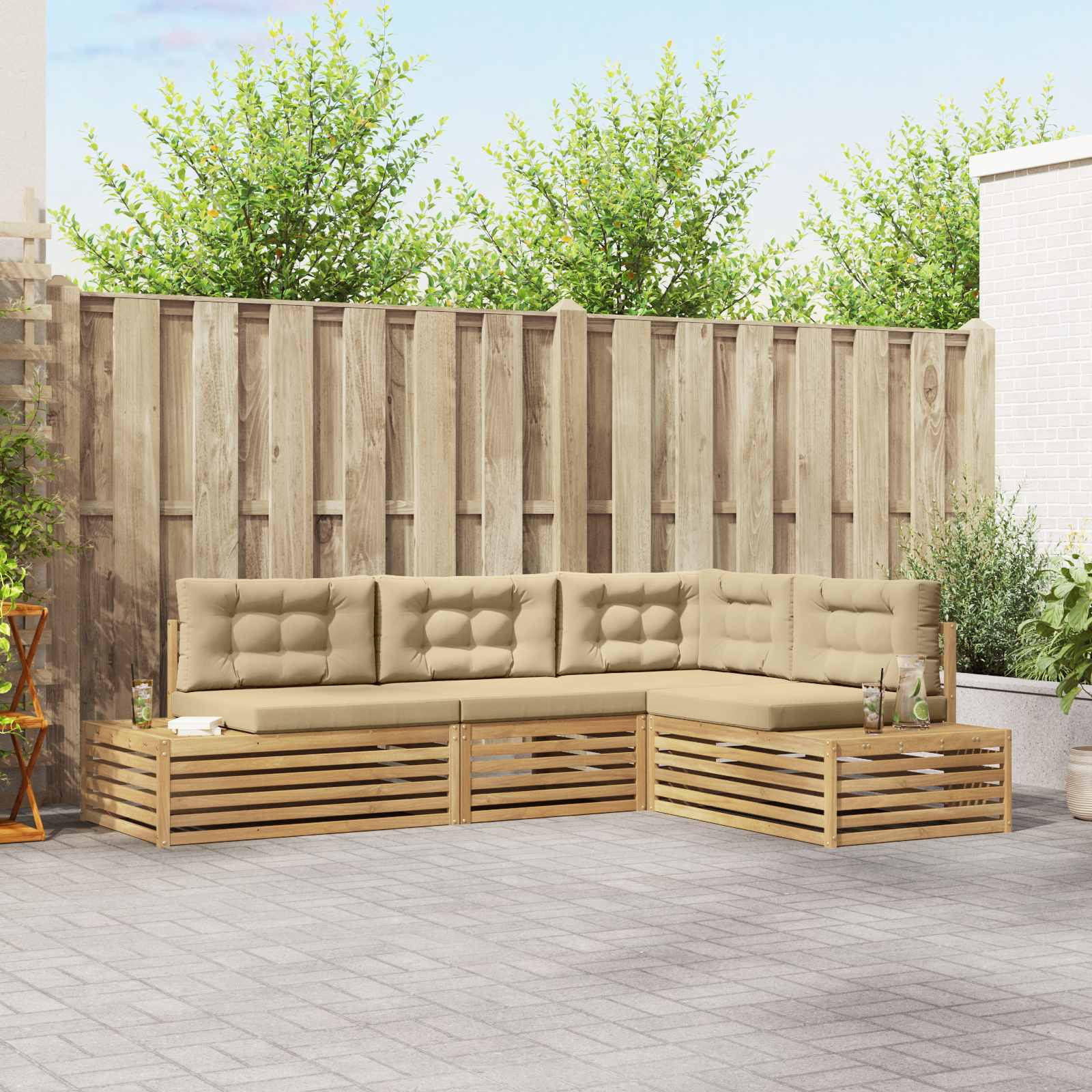 vidaXL 5 pcs Outdoor-Sofagarnitur Polyester Weiß