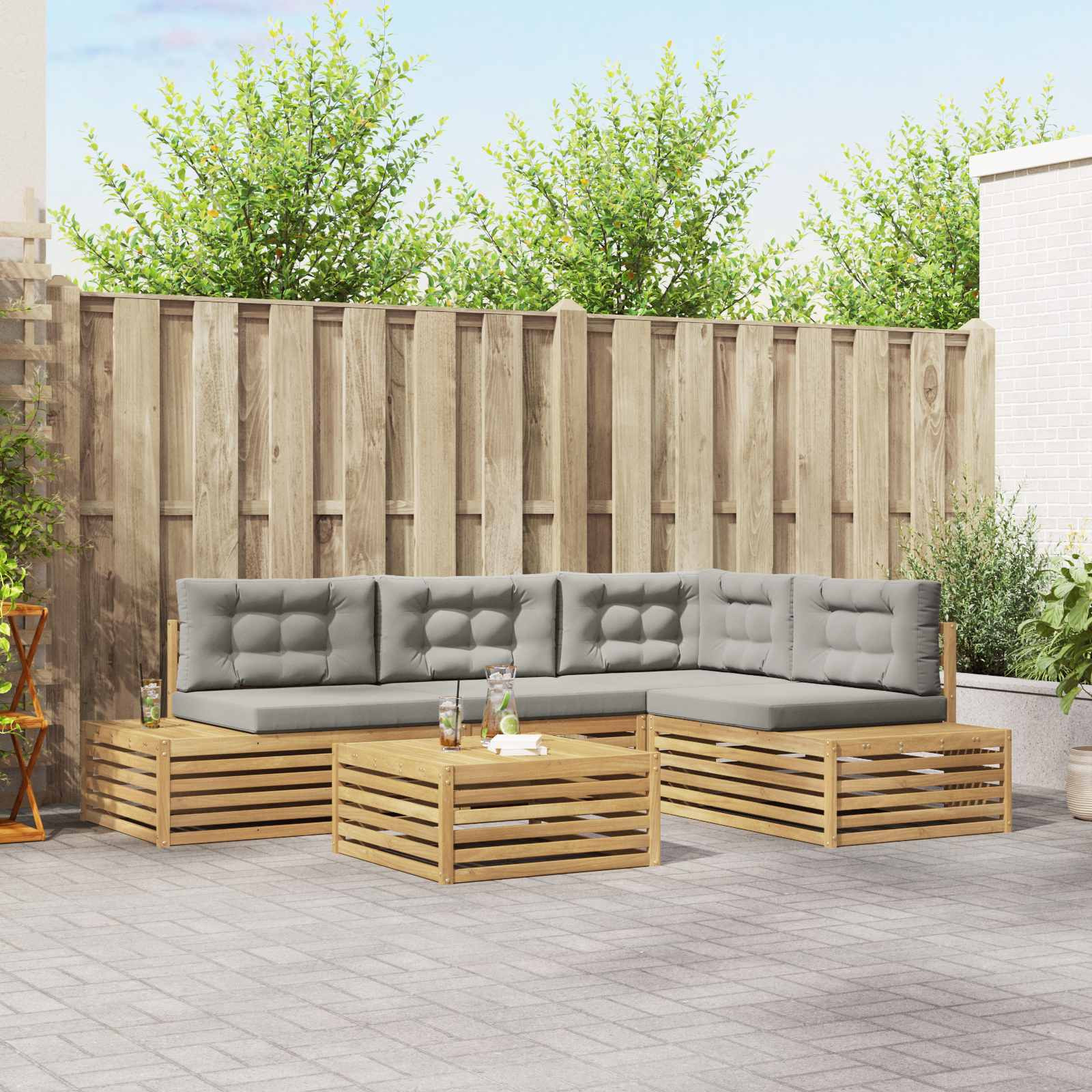 vidaXL 6 pcs Outdoor-Sofagarnitur Polyester Weiß