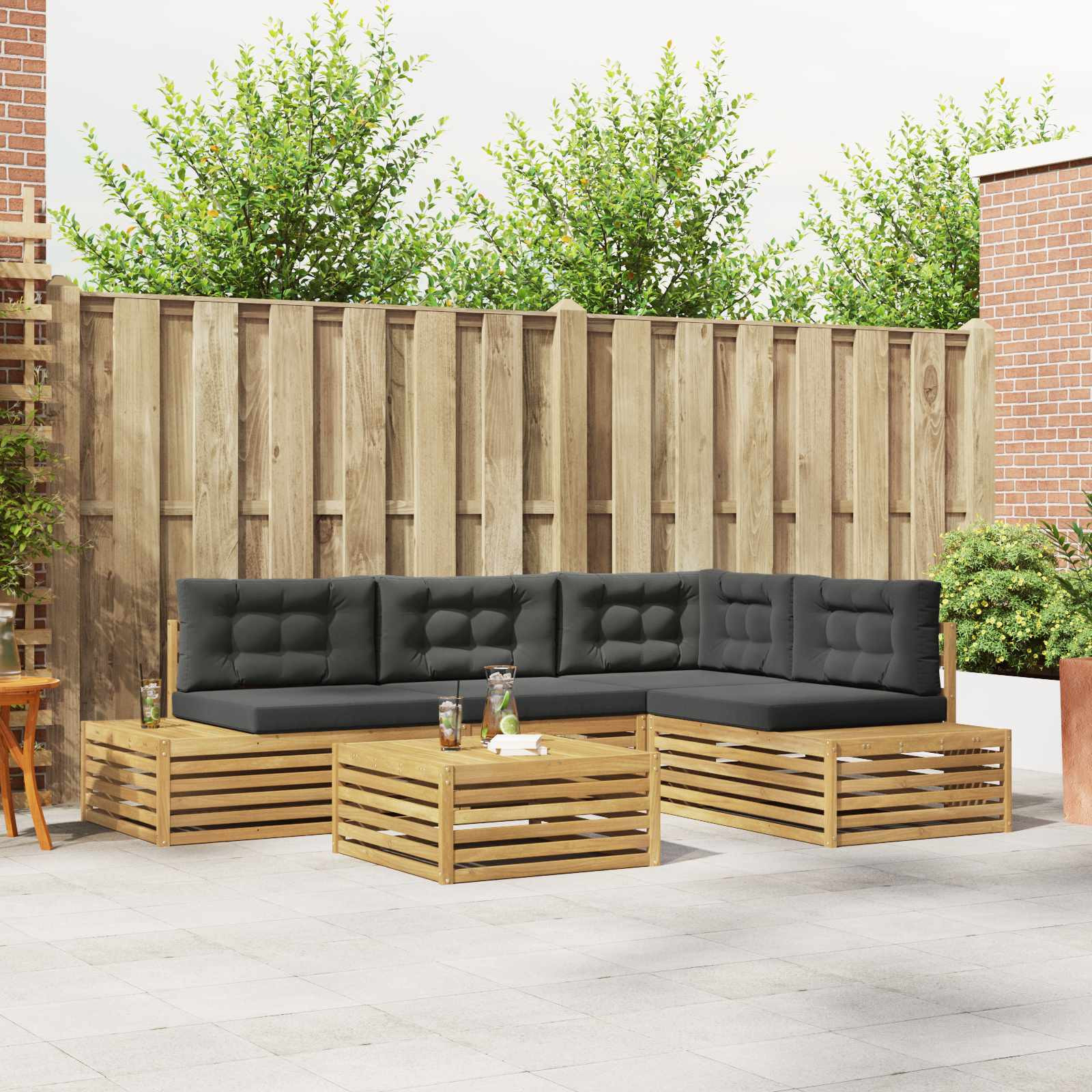 vidaXL 6 pcs Outdoor-Sofagarnitur Polyester Weiß