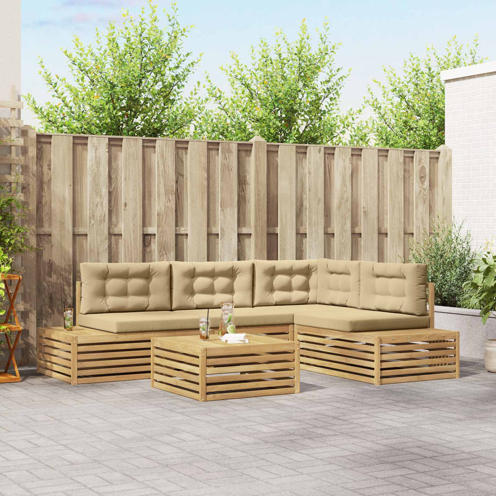 vidaXL 6 pcs Outdoor-Sofagarnitur Polyester Weiß