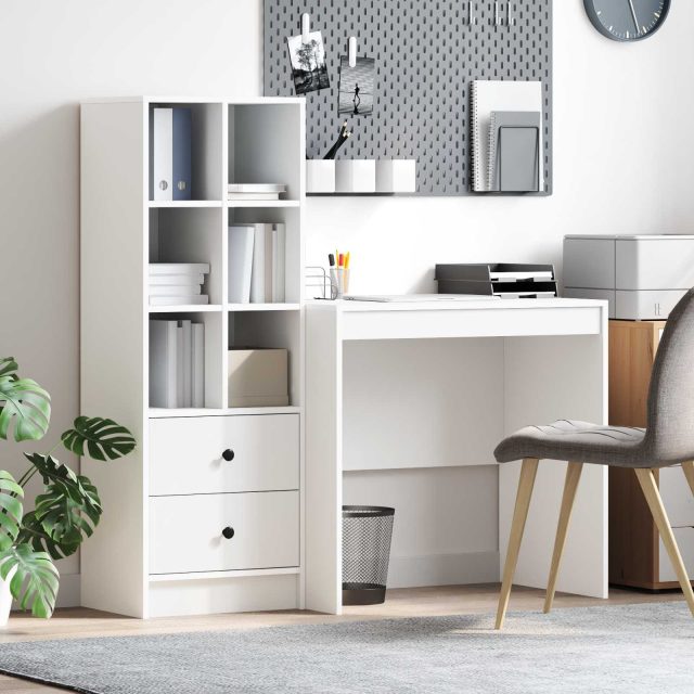 vidaXL Schreibtisch mit Schubladen mit Regal mit Speicher 2 pcs Weiß