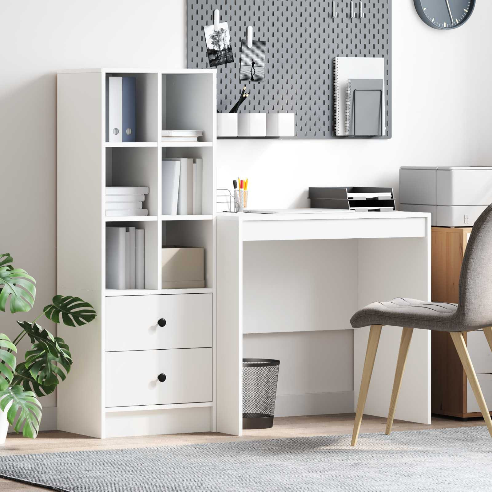 vidaXL Schreibtisch mit Schubladen mit Regal mit Speicher 2 pcs Weiß