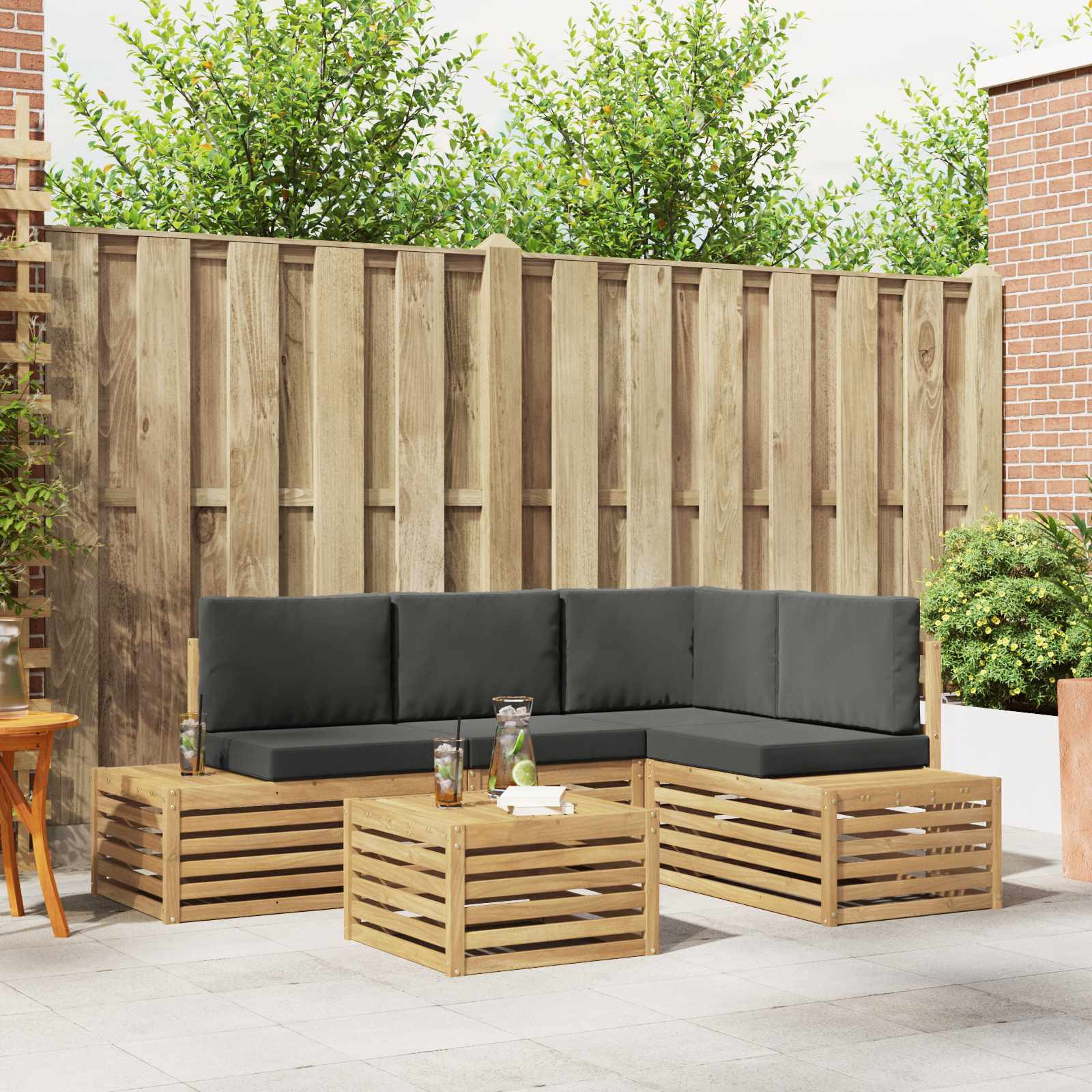 vidaXL Outdoor-Sofagarnitur mit Kissen 5 Stück Weiß und Anthrazit