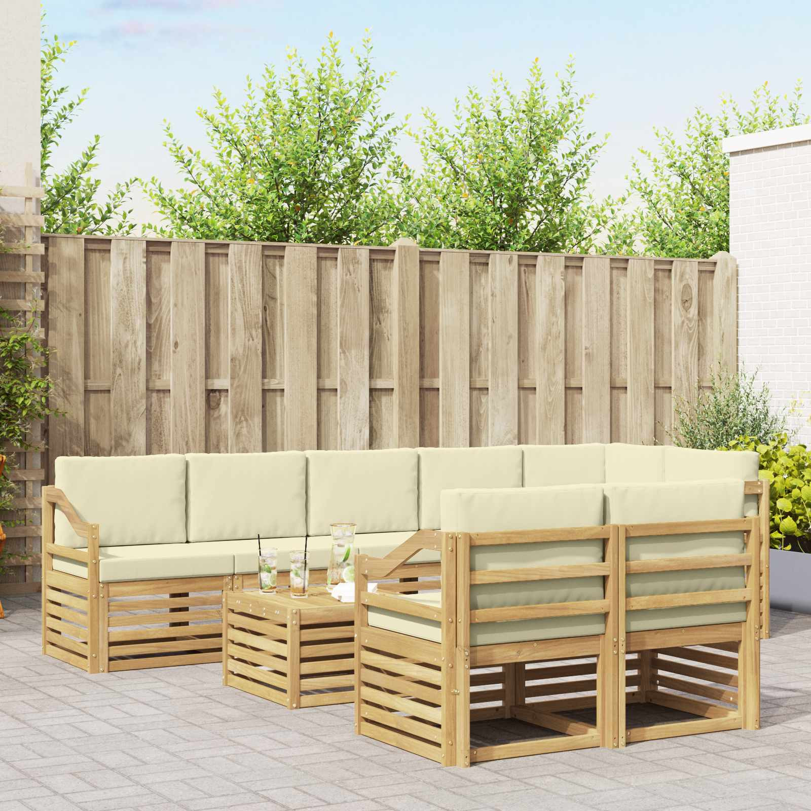 vidaXL Sofagarnituren 9 pcs Weiß und Creme Massivholz Akazie