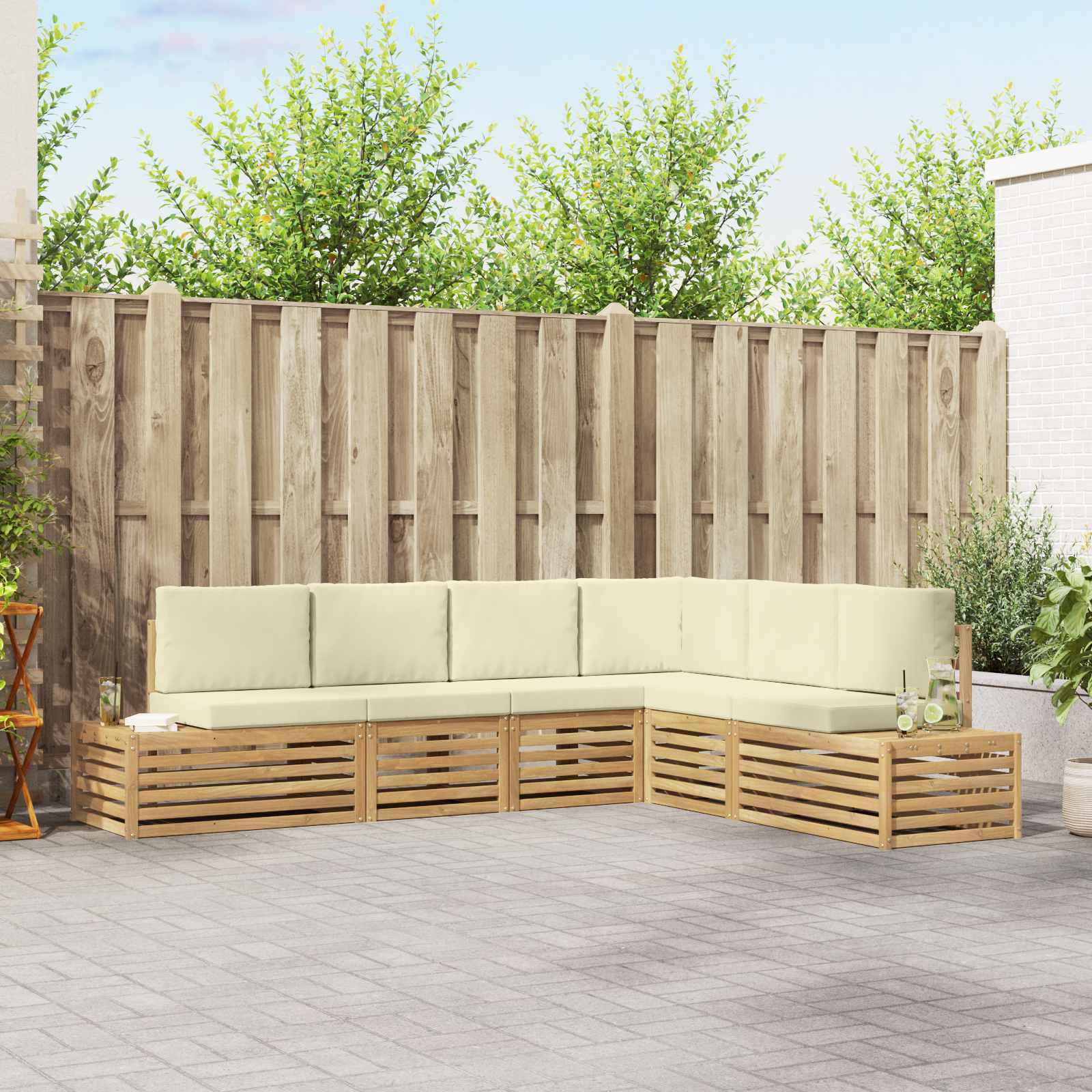 vidaXL Outdoor-Sofagarnitur Weiß 273 x 213,5 x 73 cm Polyester