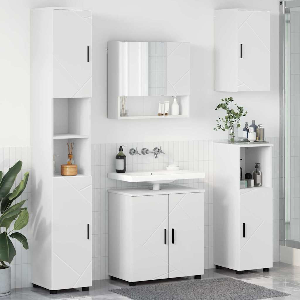 vidaXL Badezimmermöbel-Set mit Tür 5 pcs Weiß Holzwerkstoff & Metall