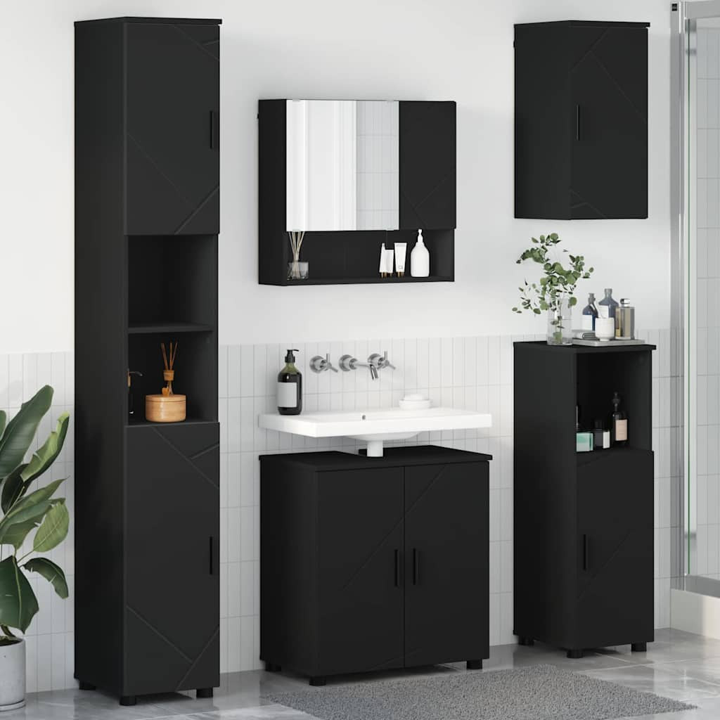 vidaXL Badezimmermöbel-Set 5 pcs Schwarz Holzwerkstoff & Metall