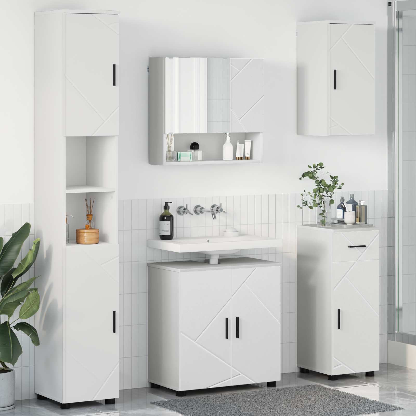 vidaXL Badezimmermöbel-Set mit Tür 5 pcs Weiß Holzwerkstoff & Metall
