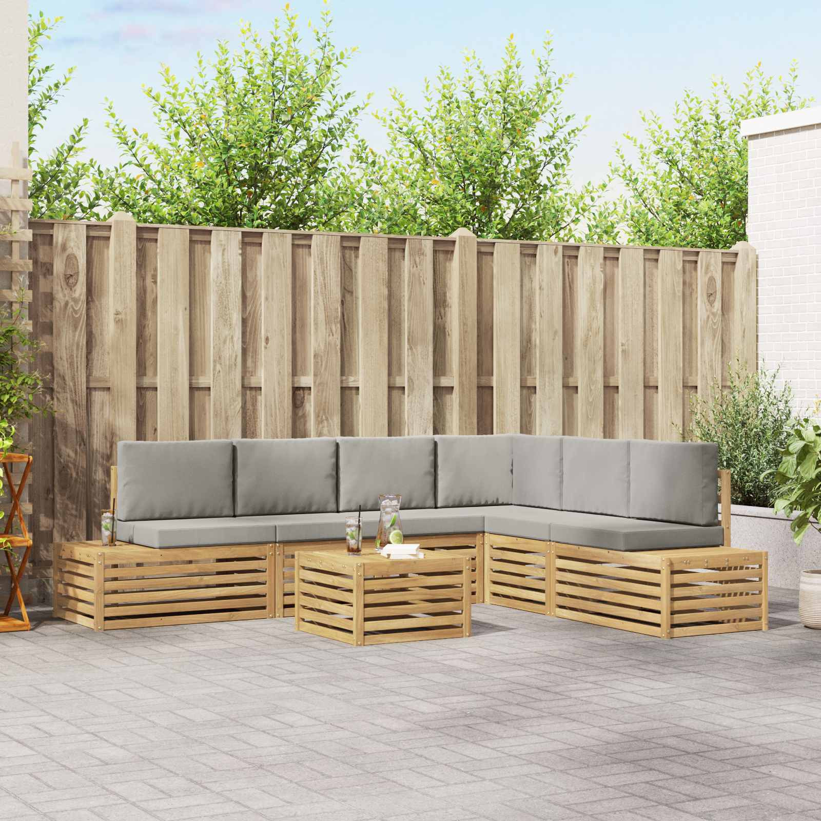 vidaXL 7 pcs Outdoor-Sofagarnitur Polyester Weiß und Hellgrau
