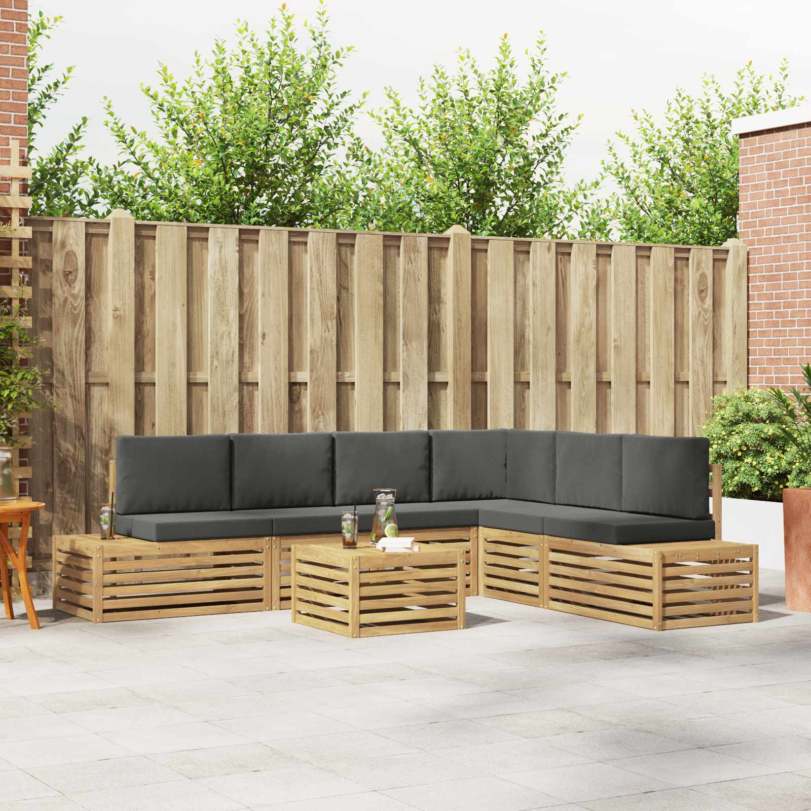 vidaXL 7 pcs Outdoor-Sofagarnitur Polyester Weiß und Anthrazit