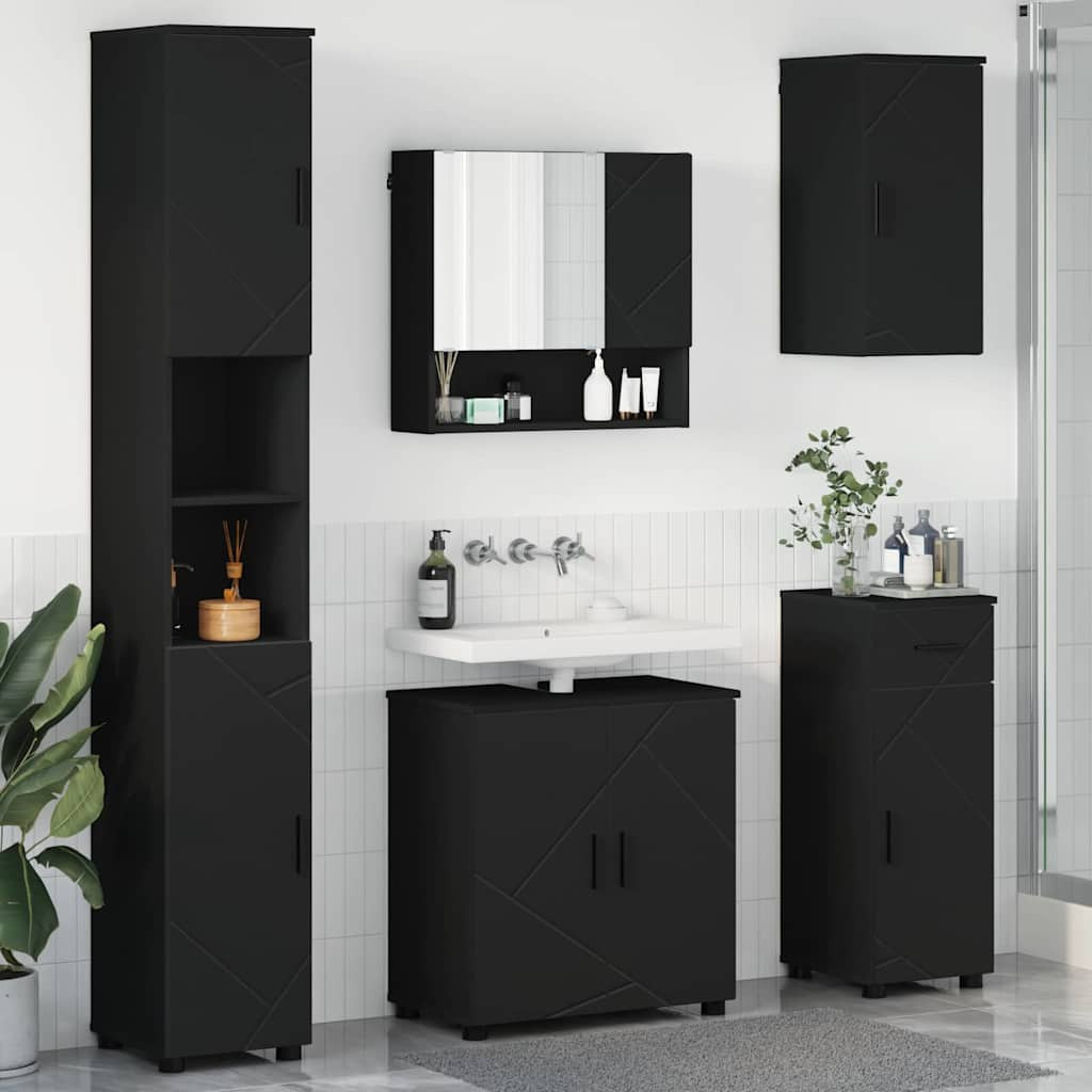 vidaXL Badezimmermöbel-Set 5 pcs Schwarz Holzwerkstoff & Metall