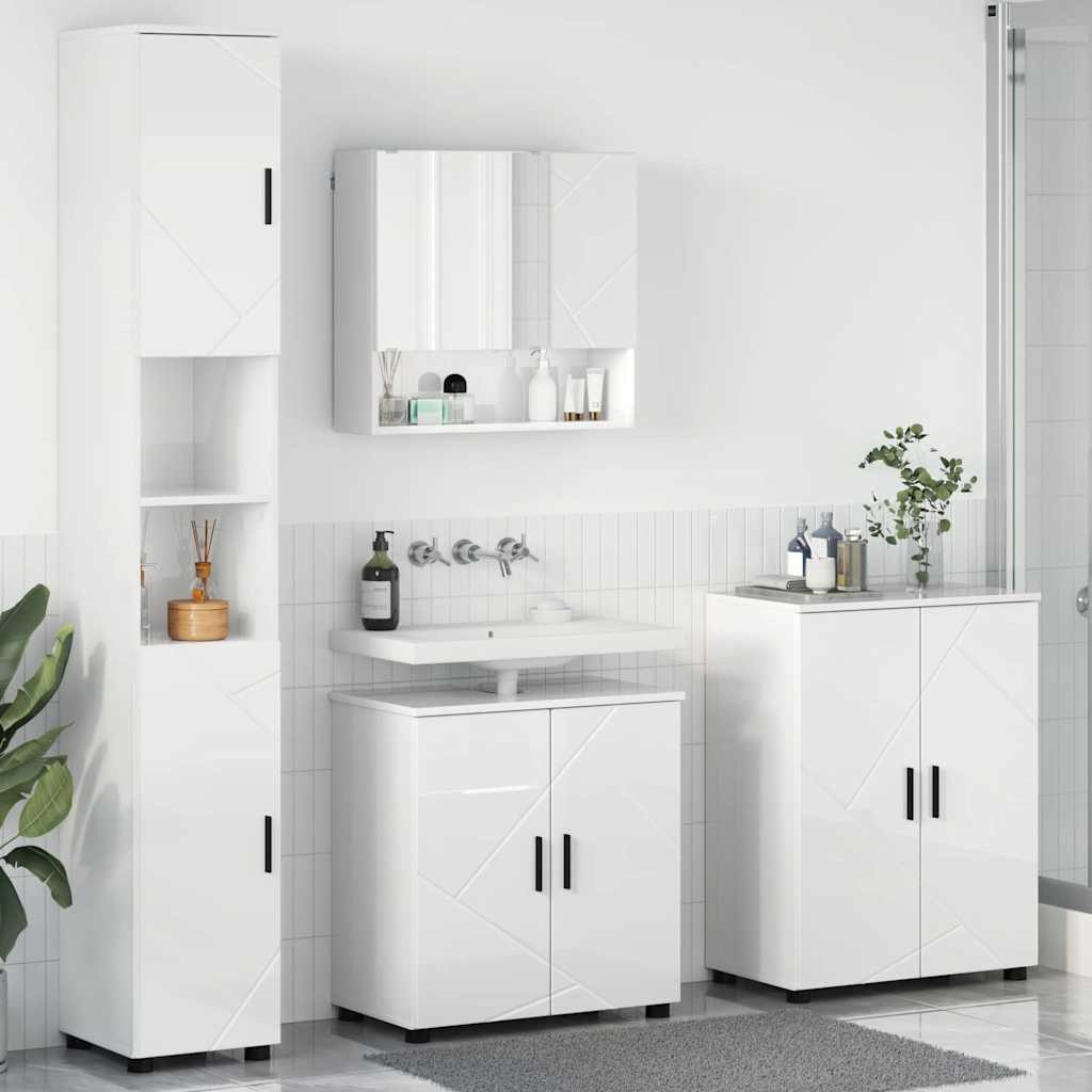 vidaXL Badezimmermöbel-Set 4 pcs Hochglanz Weiß Holzwerkstoff & Metall